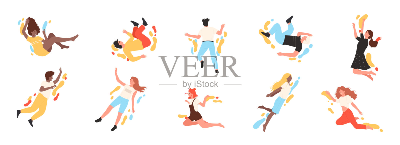 人飞又跳集，快乐少年飞，飘在天空，幻想落插画图片素材