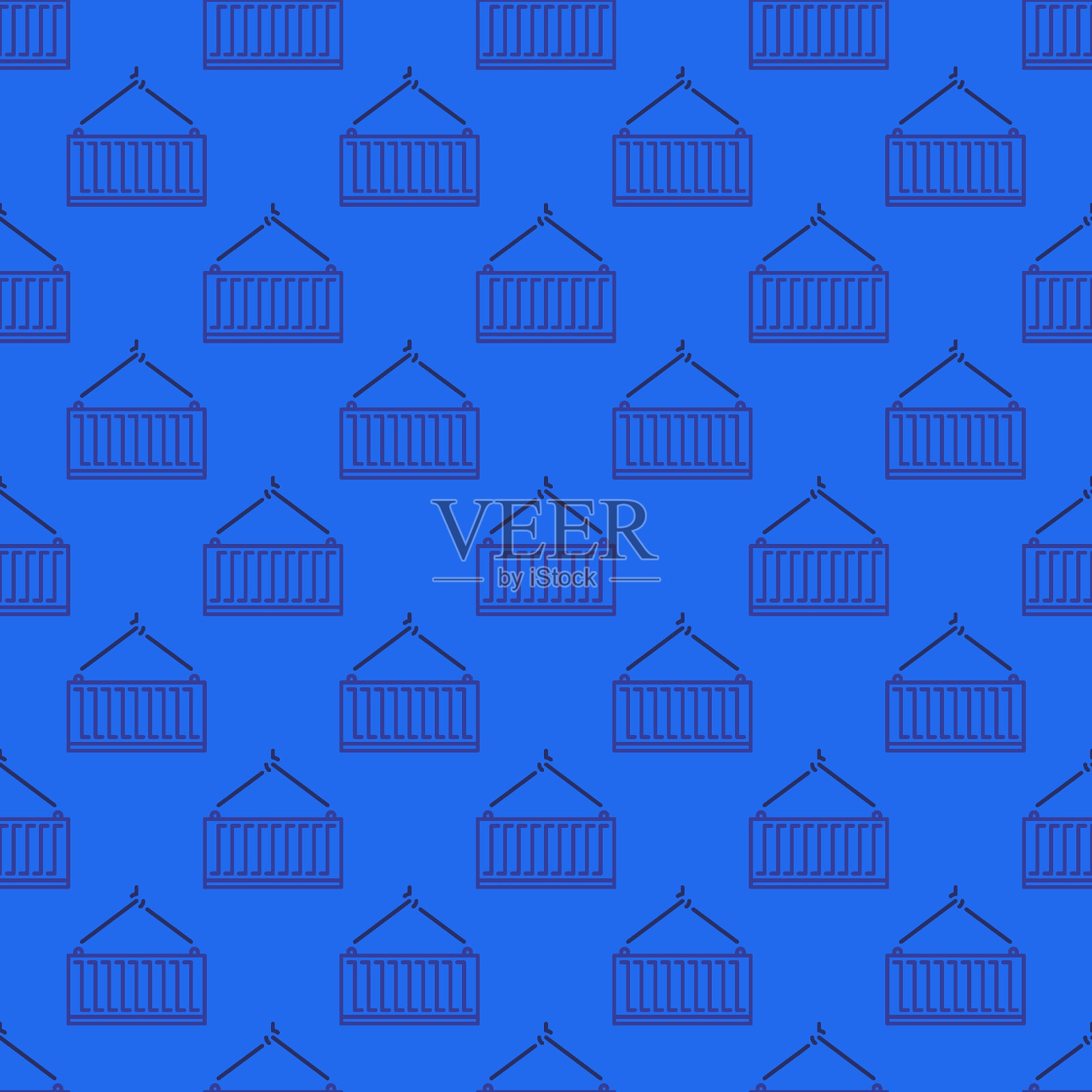 货运集装箱矢量运输概念蓝色线性无缝模式插画图片素材