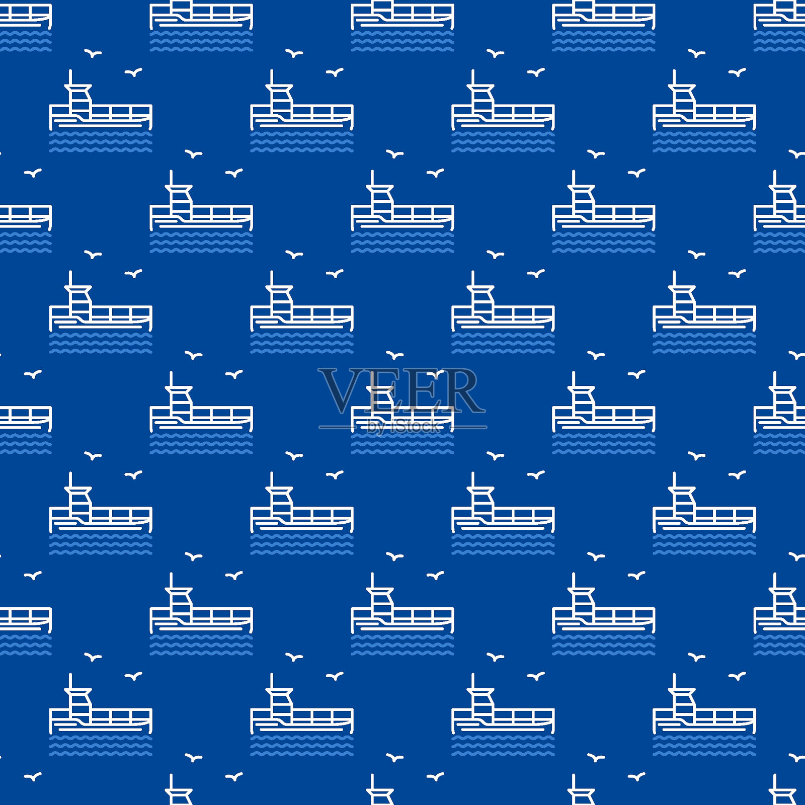 货船与集装箱矢量交付概念轮廓无缝模式插画图片素材