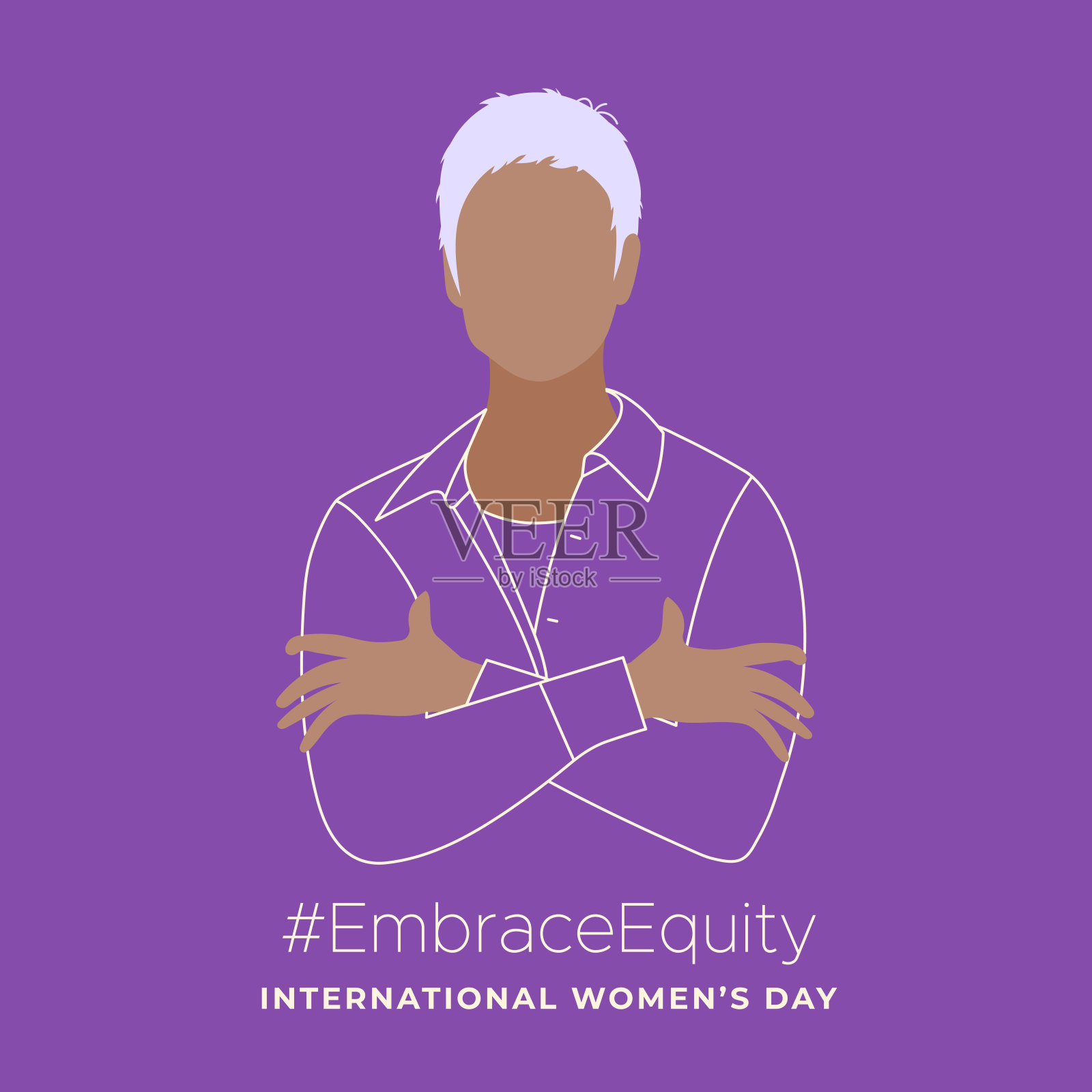 国际妇女节。3月8日。正面肖像女人。女人拥抱自己。# EmbraceEquity。矢量插图，平面设计插画图片素材