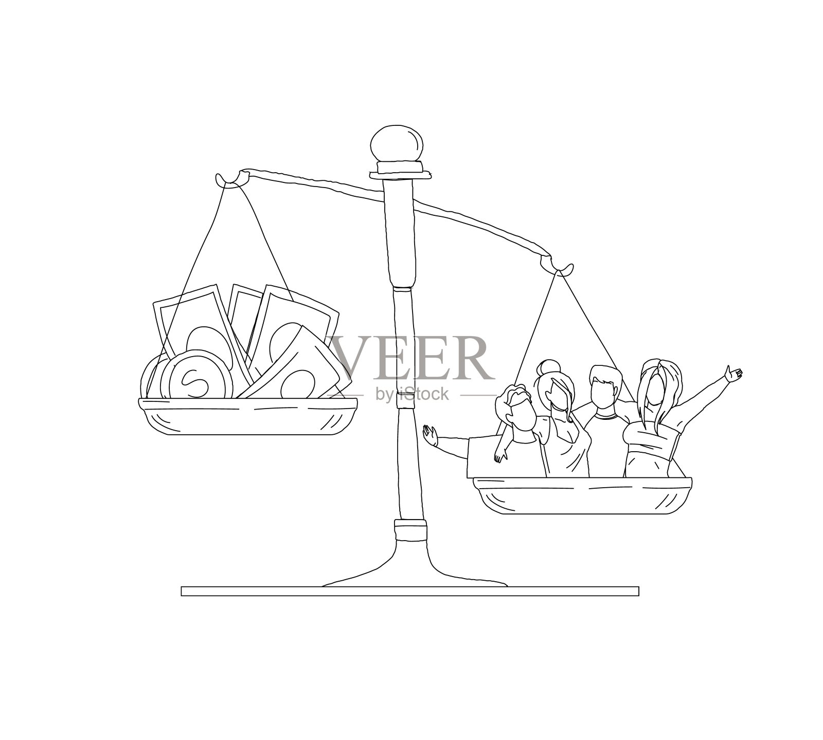 在友谊和金钱之间平衡插画图片素材