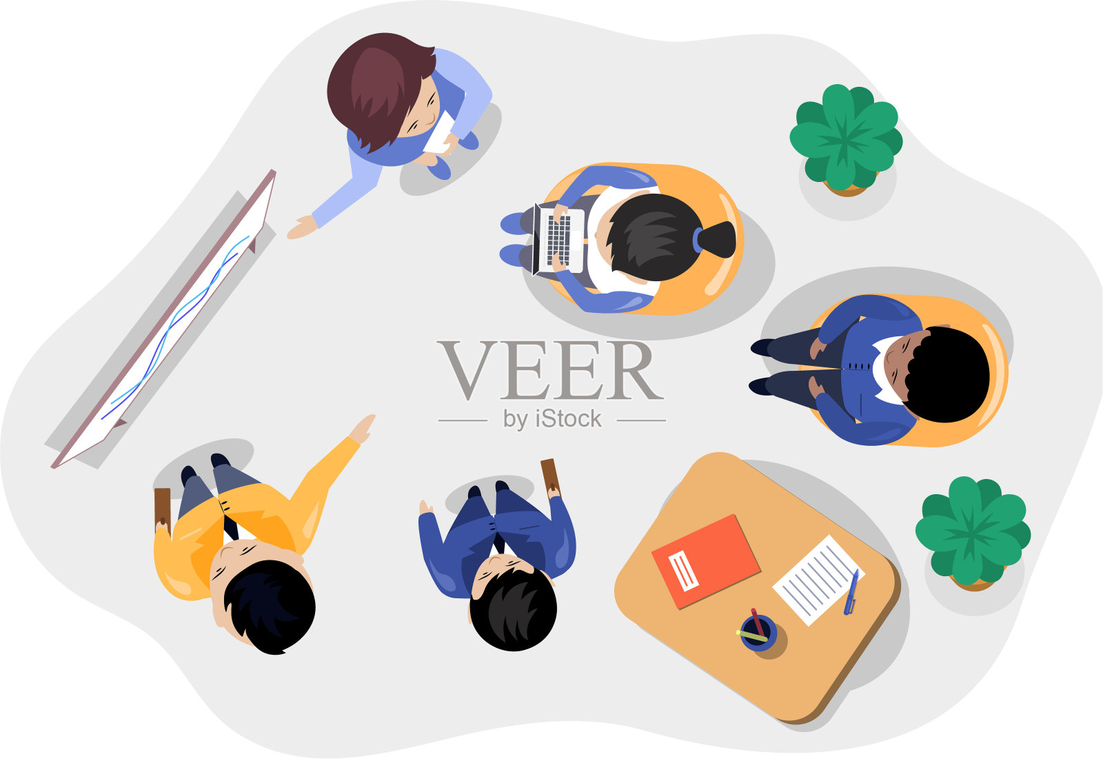 商务办公连接工作理念。商务人士交流洽谈项目插画图片素材