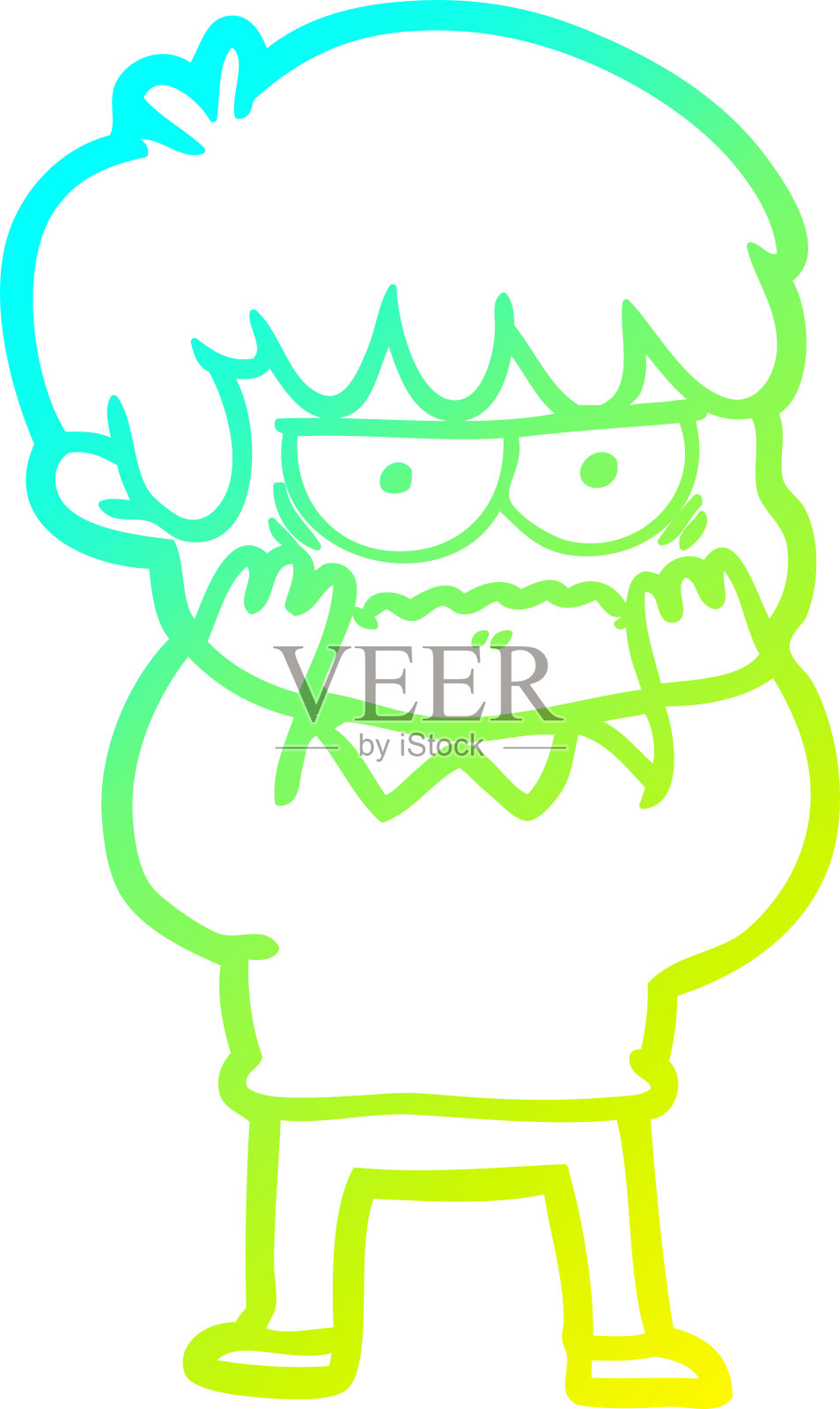 冷梯度线画一个恼怒的卡通男孩设计元素图片