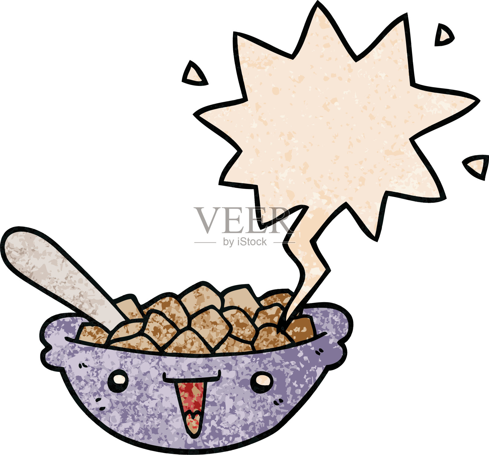 可爱的卡通麦片碗，带有复古纹理风格的语音泡泡设计元素图片