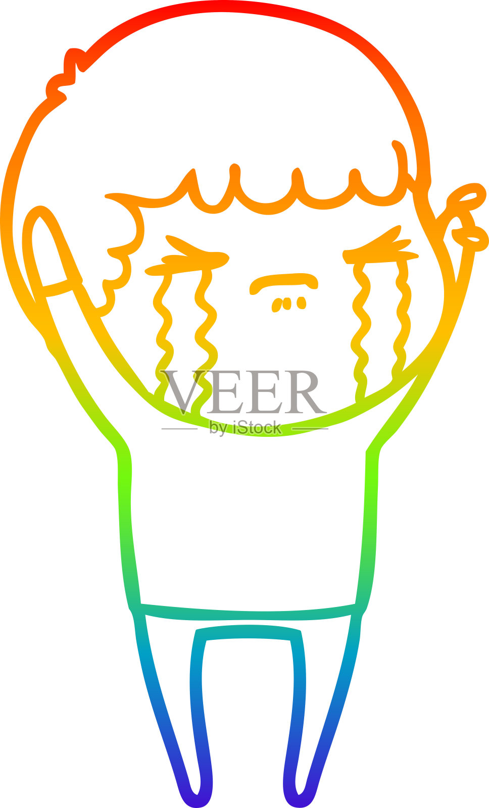 彩虹渐变线条画哭泣的卡通男人设计元素图片