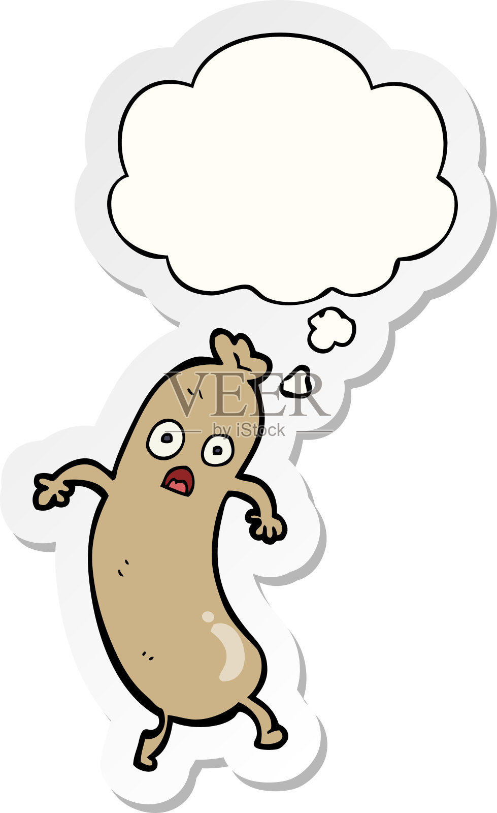 印有思想泡泡的卡通香肠贴纸设计元素图片