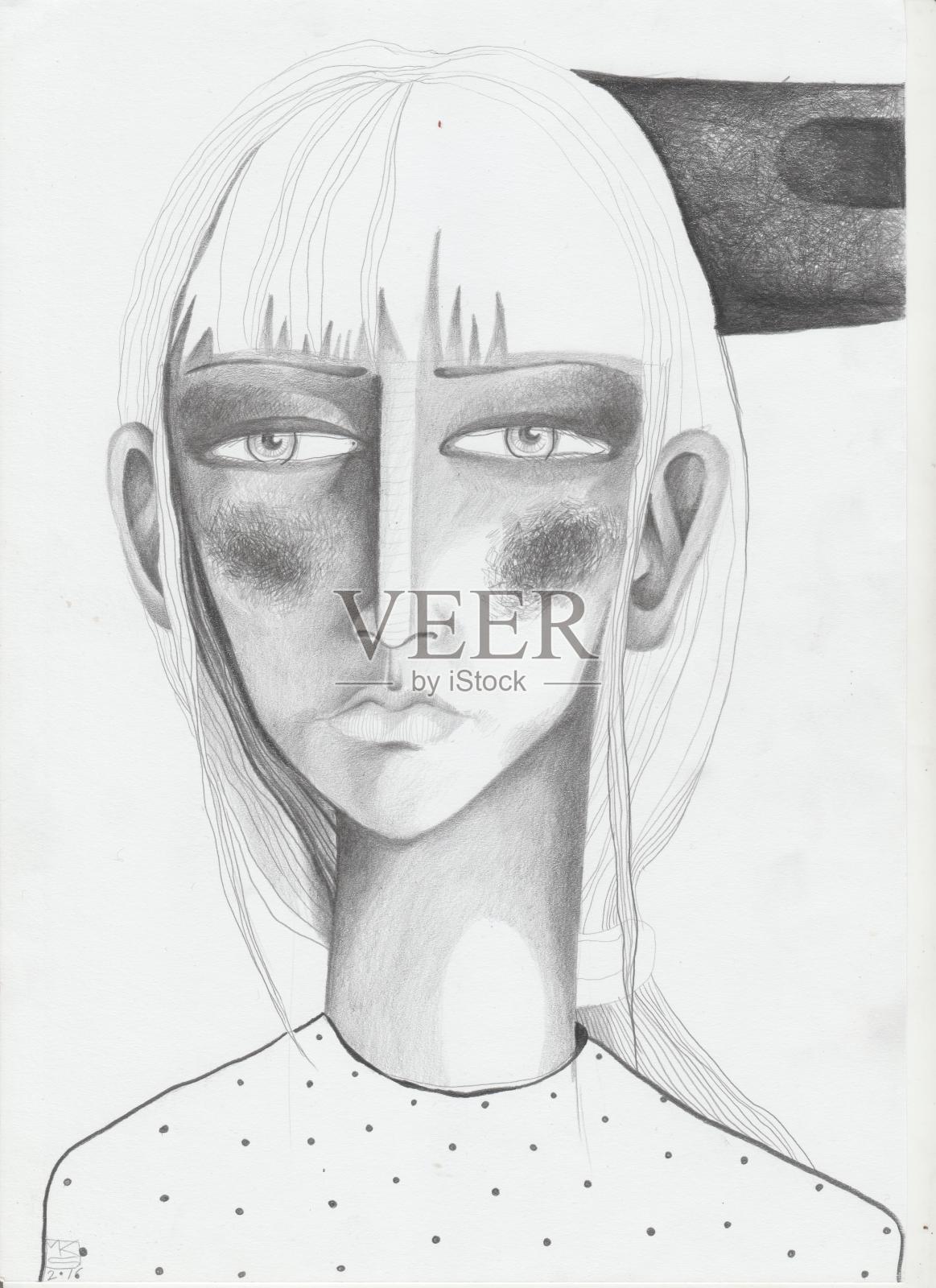 一个年轻的金发女人的肖像插画图片素材