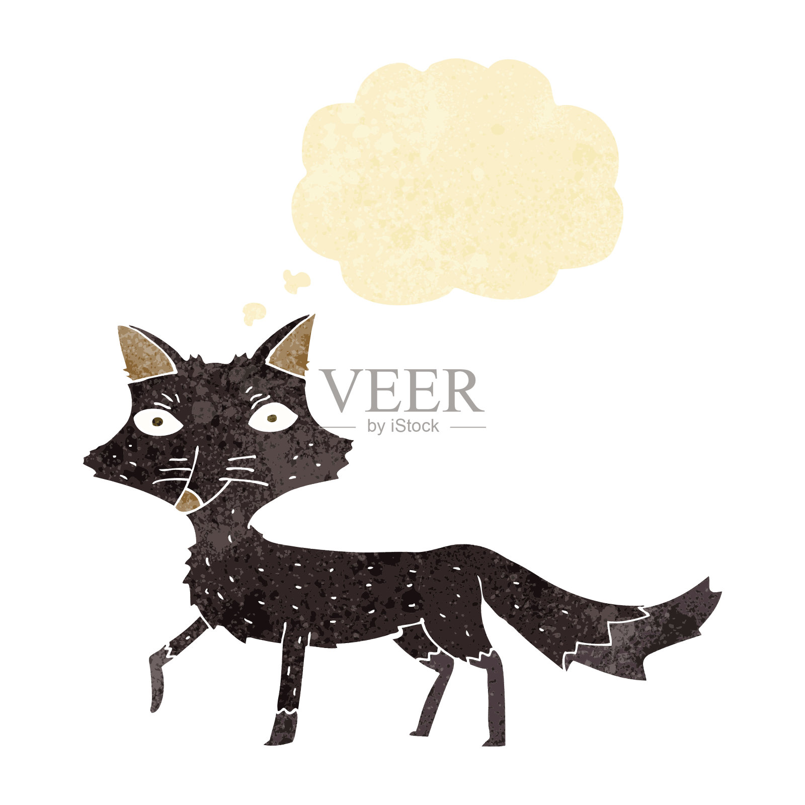 卡通小狼带着思想泡泡插画图片素材