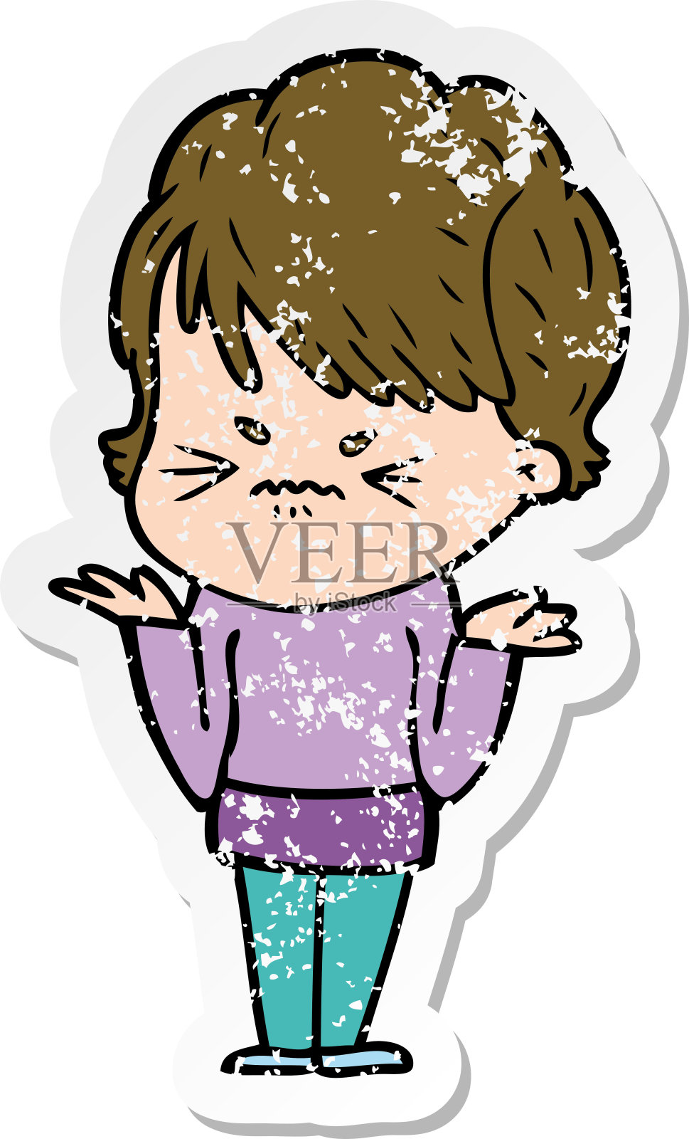 一个沮丧的卡通女人的痛苦贴纸插画图片素材