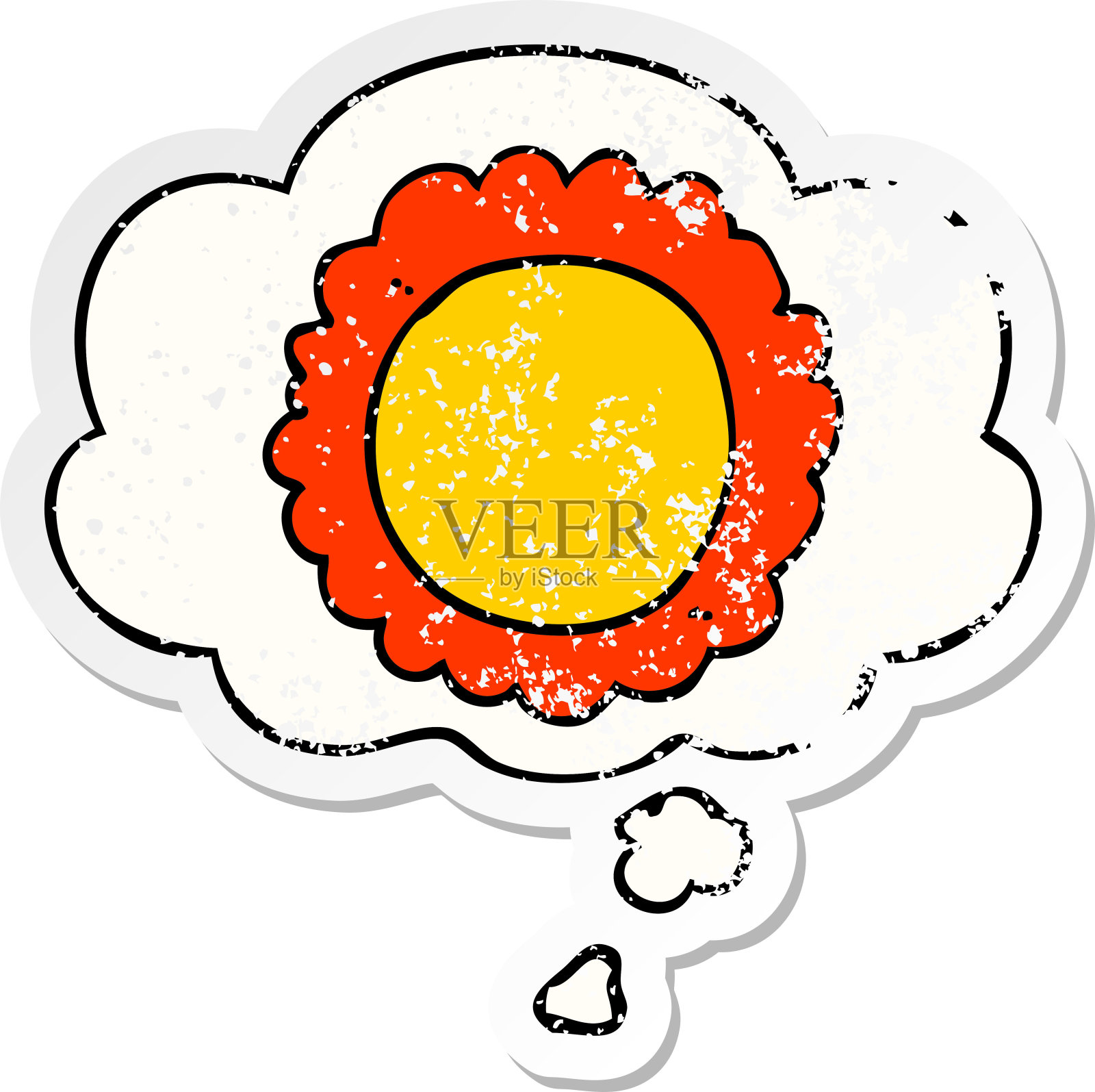 卡通花与思想泡泡作为一个心疼磨损贴纸插画图片素材