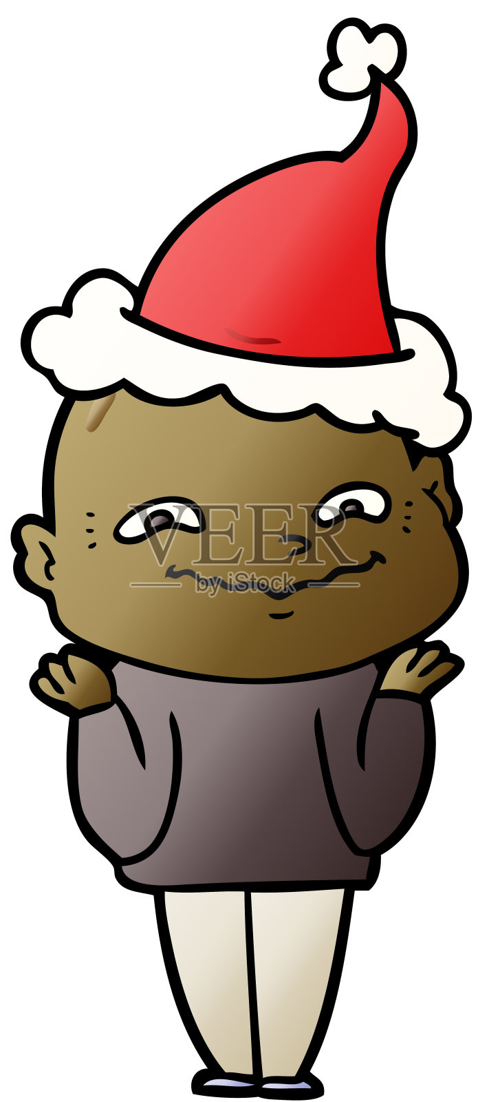 手绘渐变卡通的一个令人毛骨悚然的家伙戴着圣诞老人的帽子设计元素图片