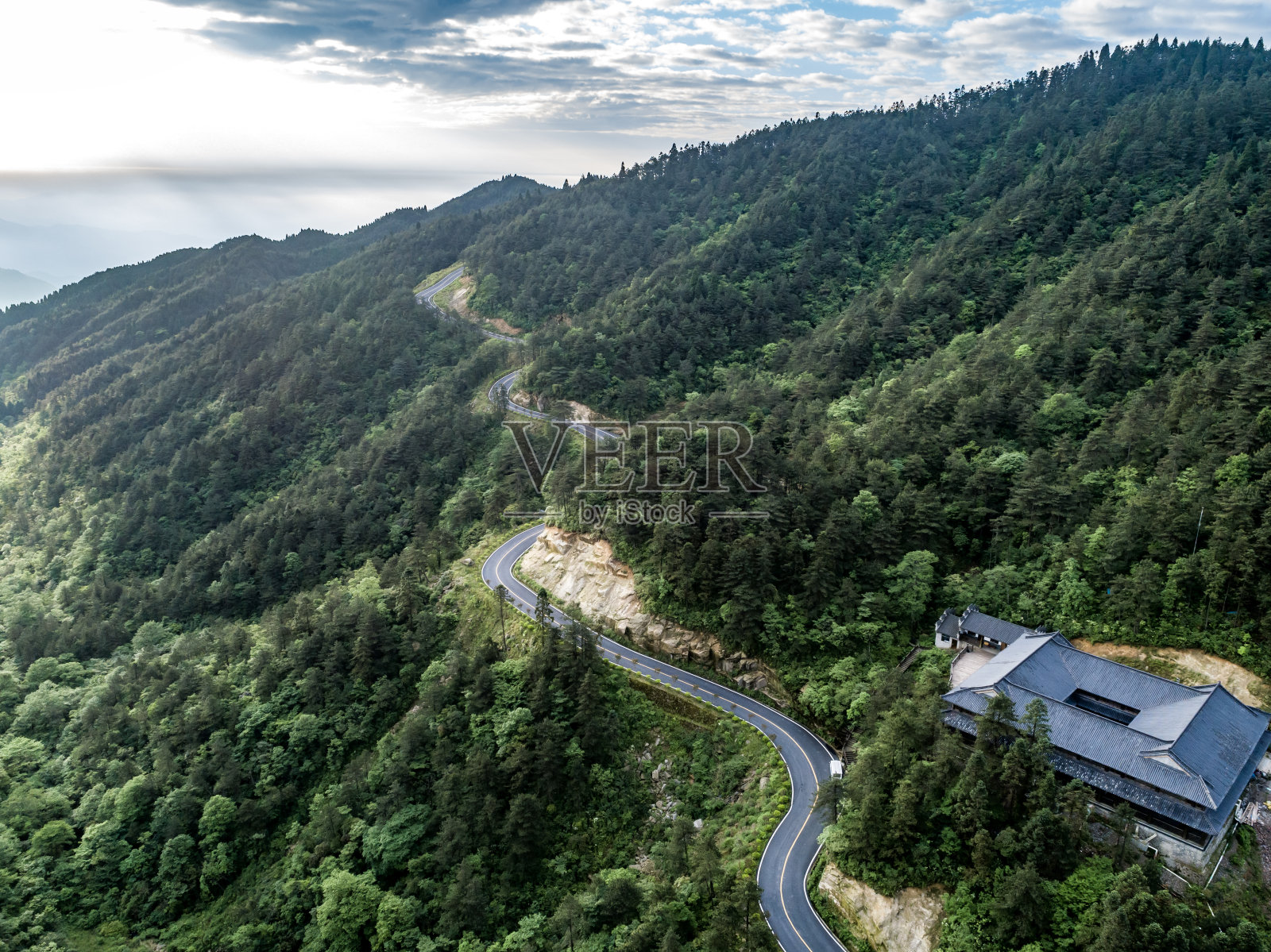 山路蜿蜒，绿林航拍照片摄影图片