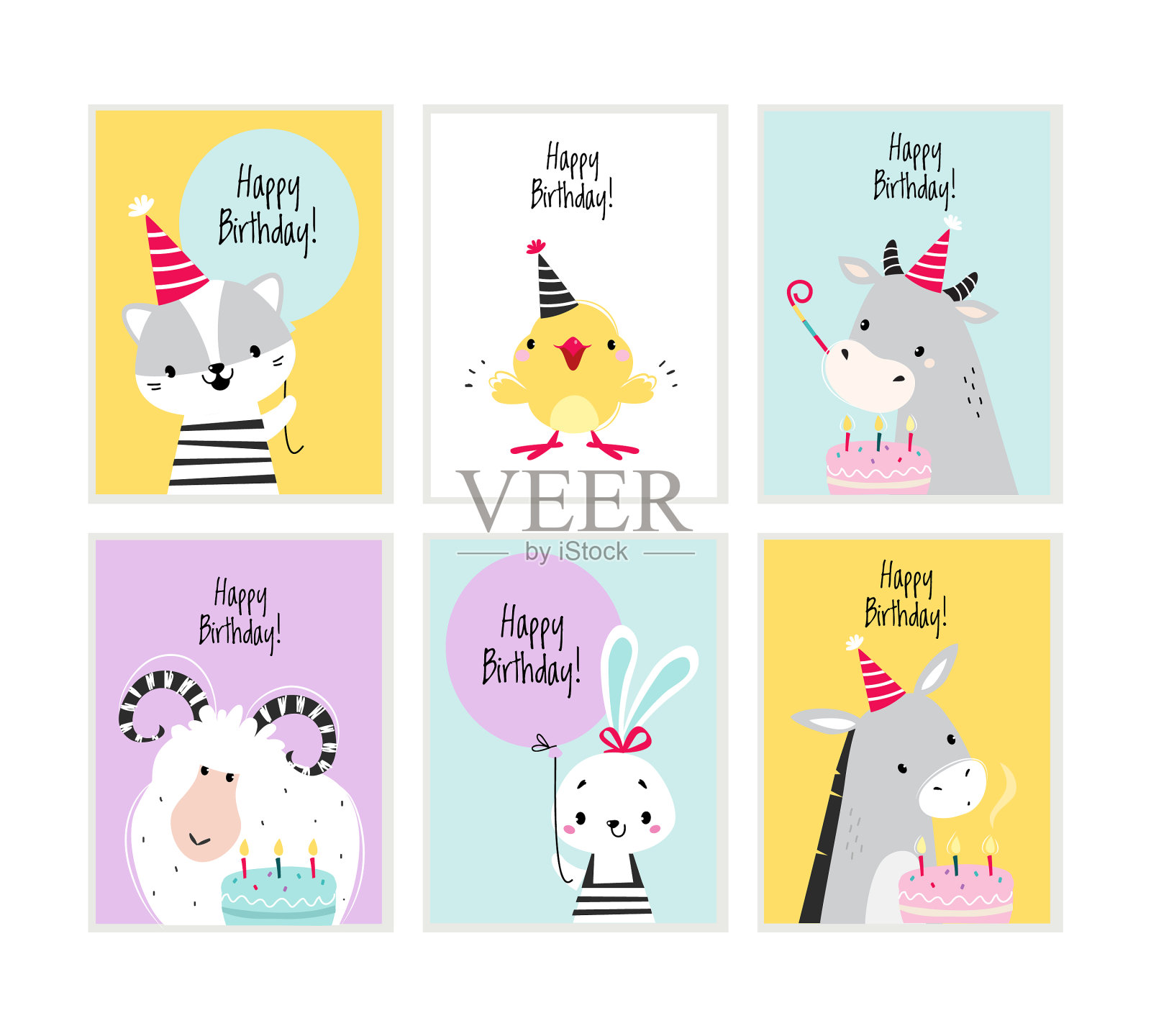 以农场动物为节日的生日快乐卡片插画图片素材