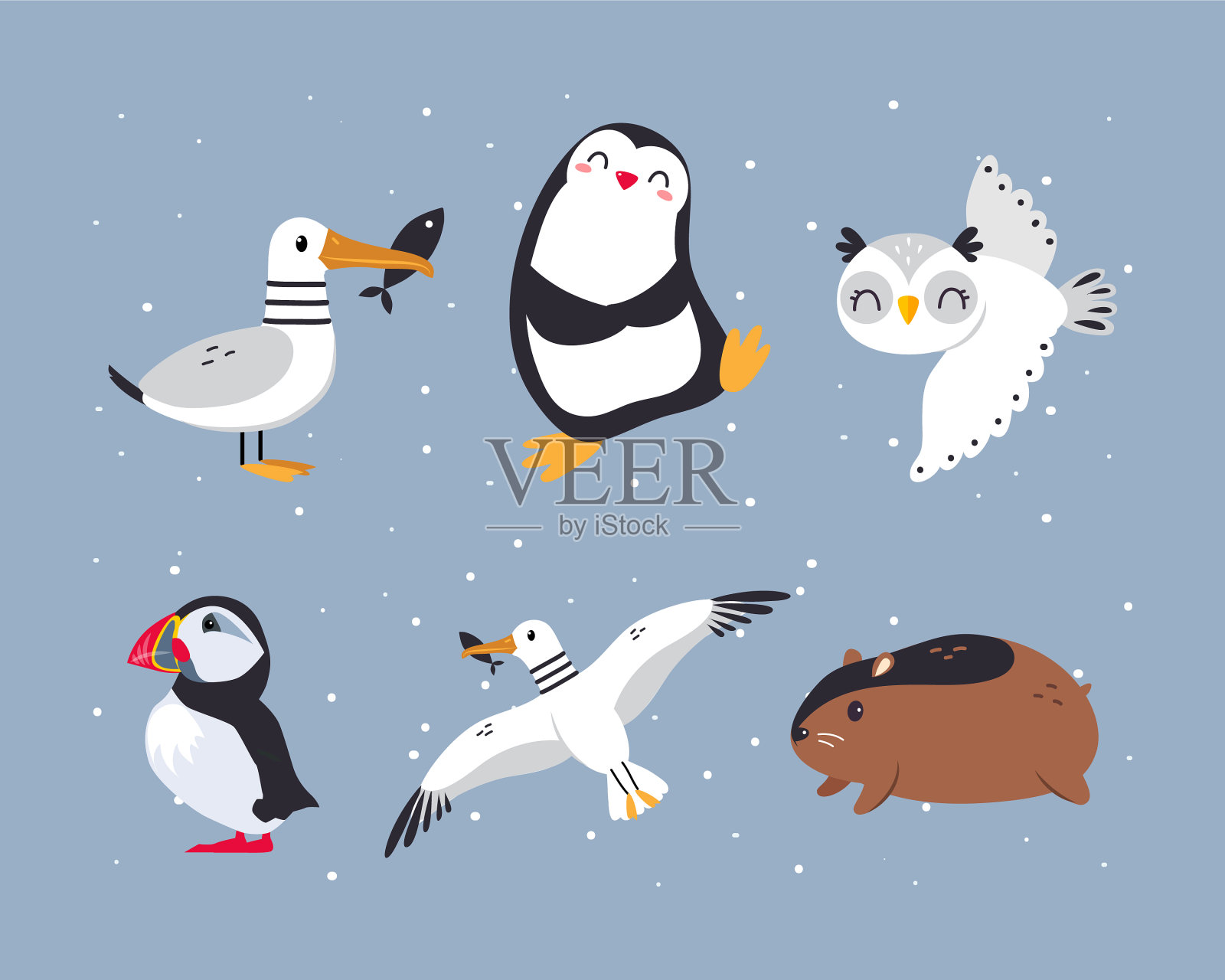 可爱的北极动物来自北极集插画图片素材