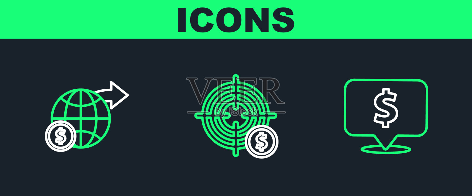 以美元地球仪设线演讲泡沫图标素材