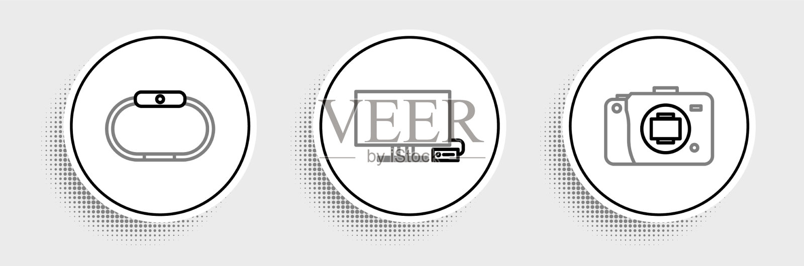 设置行无反光镜相机智能手表和电视图标图标素材