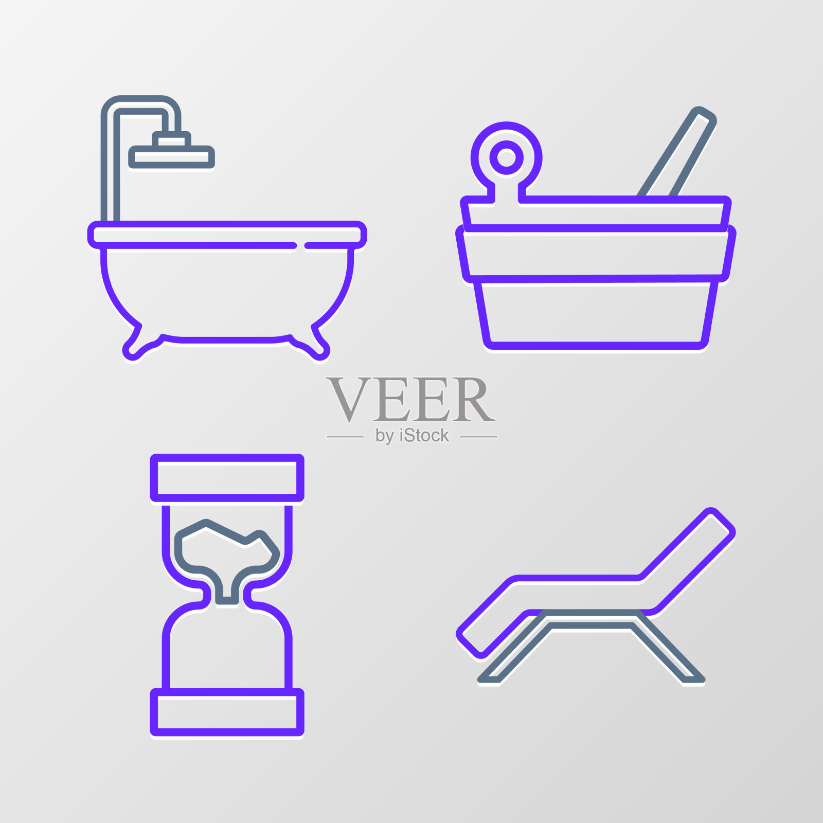设线日光浴床和伞旧沙漏桑拿图标素材