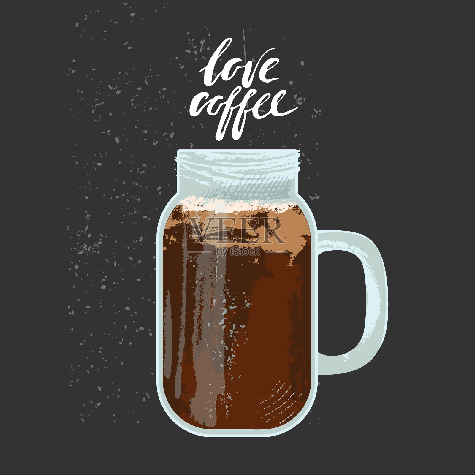 矢量插图的玻璃罐咖啡鸡尾酒在黑板纹理插画图片素材