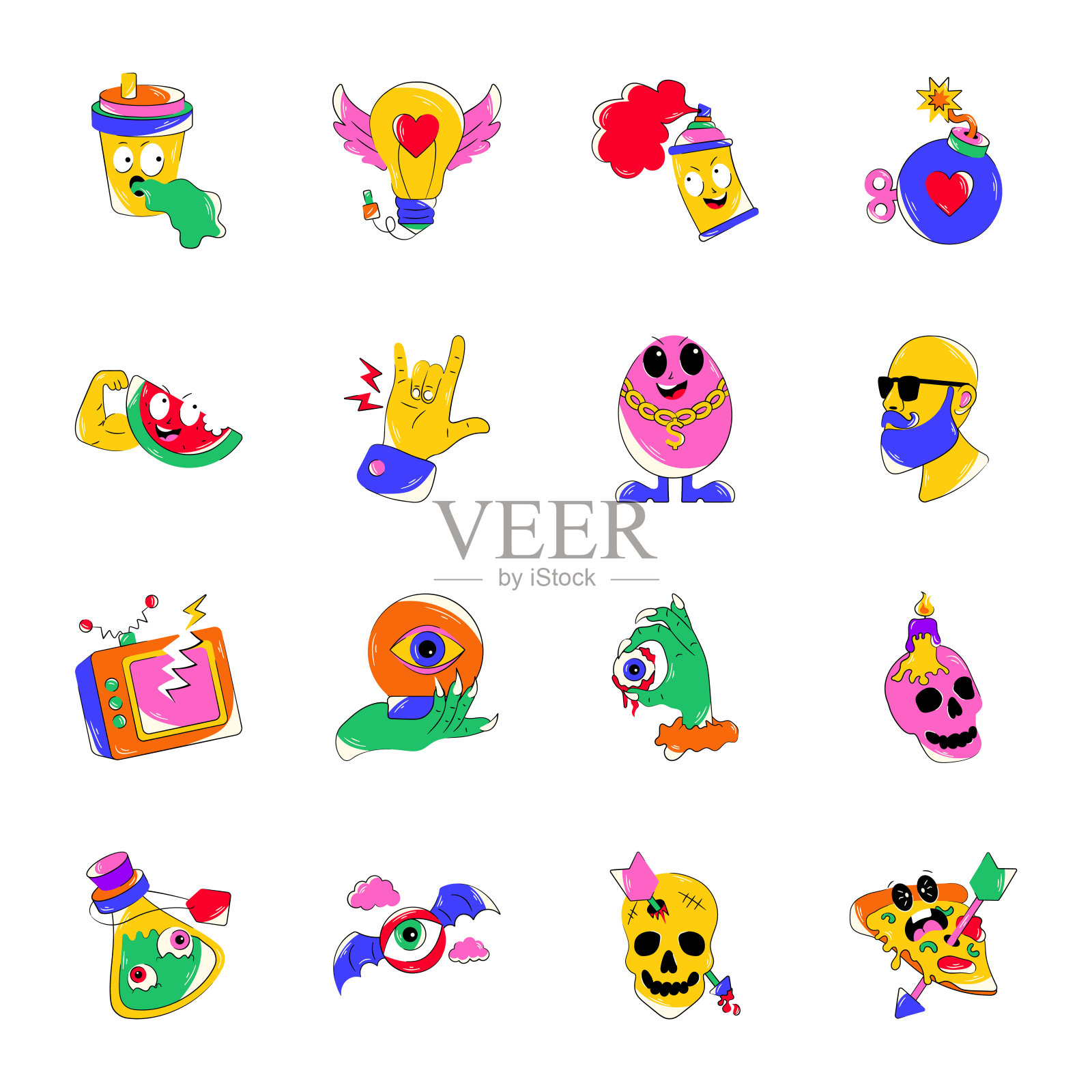 一包16画和万圣节贴纸插画图片素材