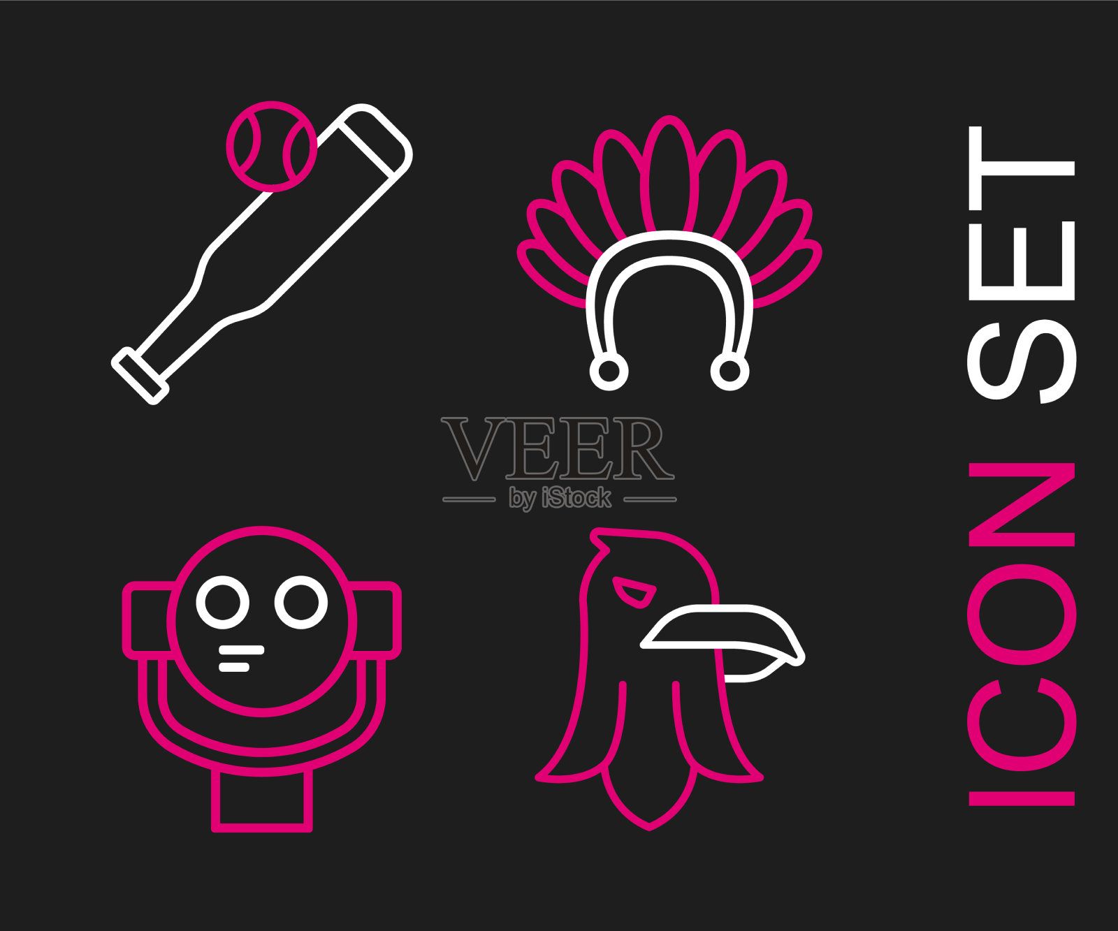 集行鹰旅游双筒望远镜印第安图标素材