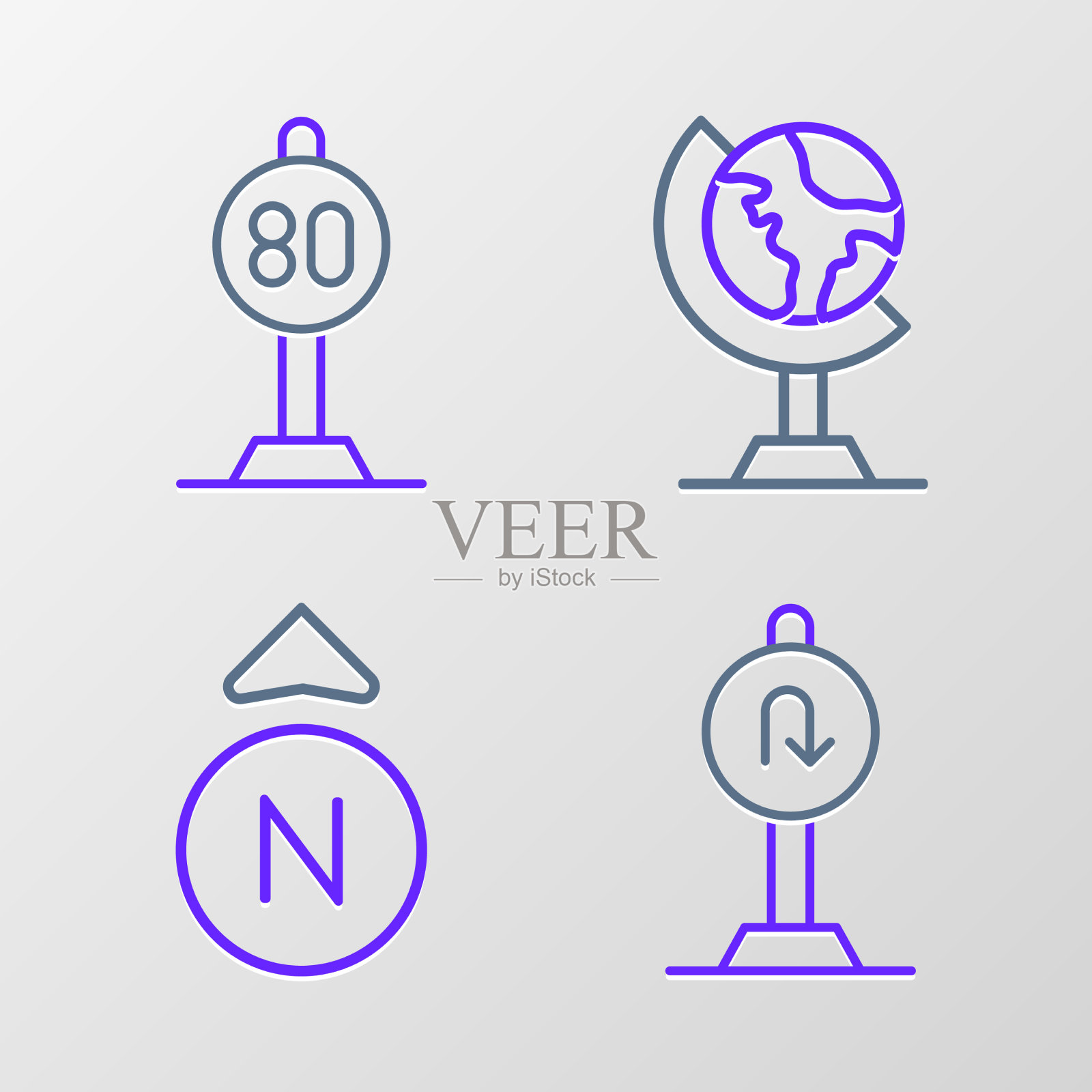 设线后退路标罗盘地球地球仪图标素材