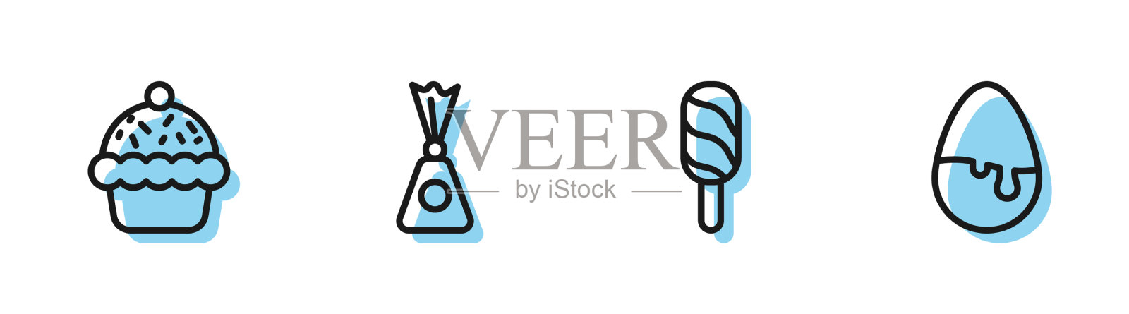 冰淇淋，纸杯蛋糕，糖果和巧克力插画图片素材