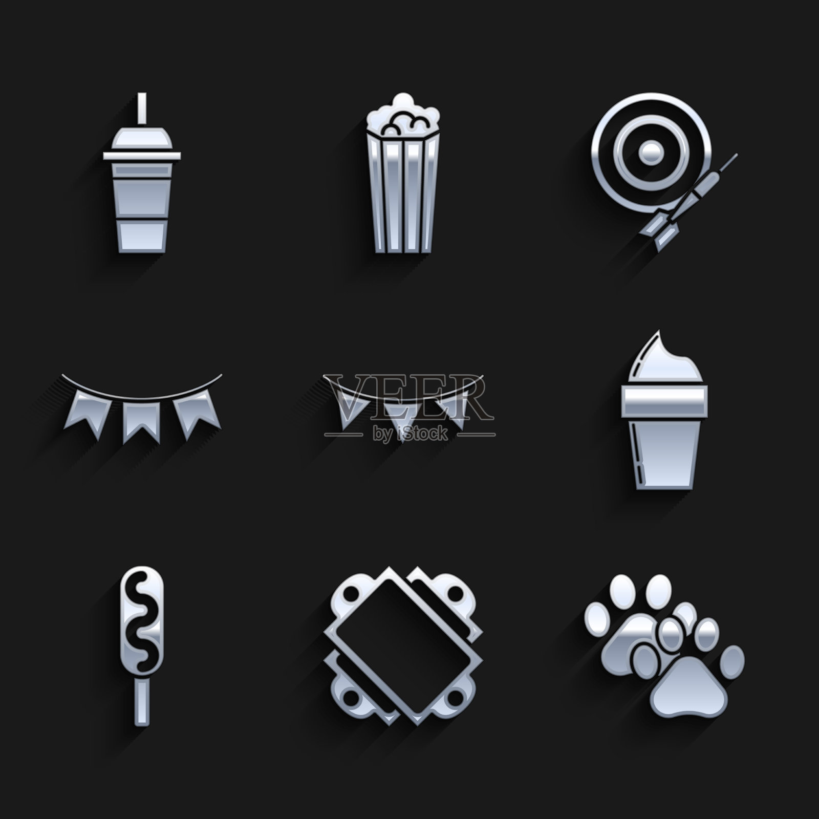 设置嘉年华花环与旗帜票爪印图标素材