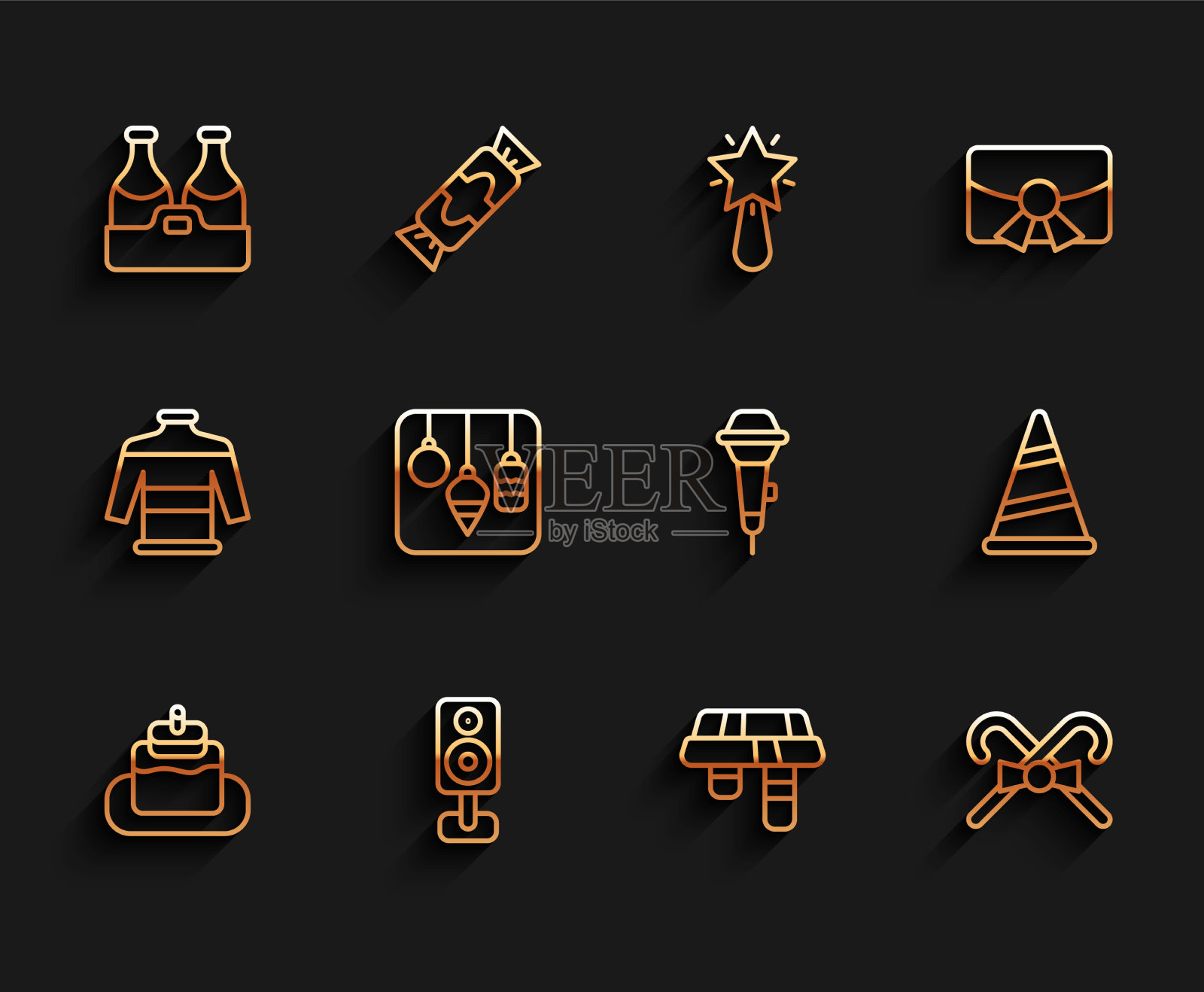 套装行蛋糕立体声扬声器香槟瓶子图标素材