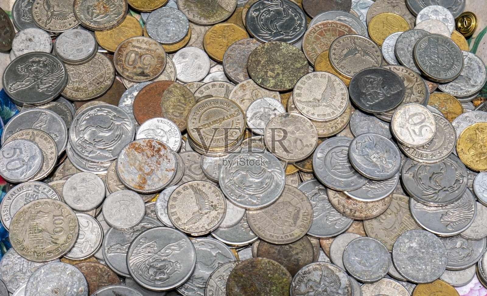 古老的印度尼西亚货币硬币的复古背景或墙纸照片摄影图片