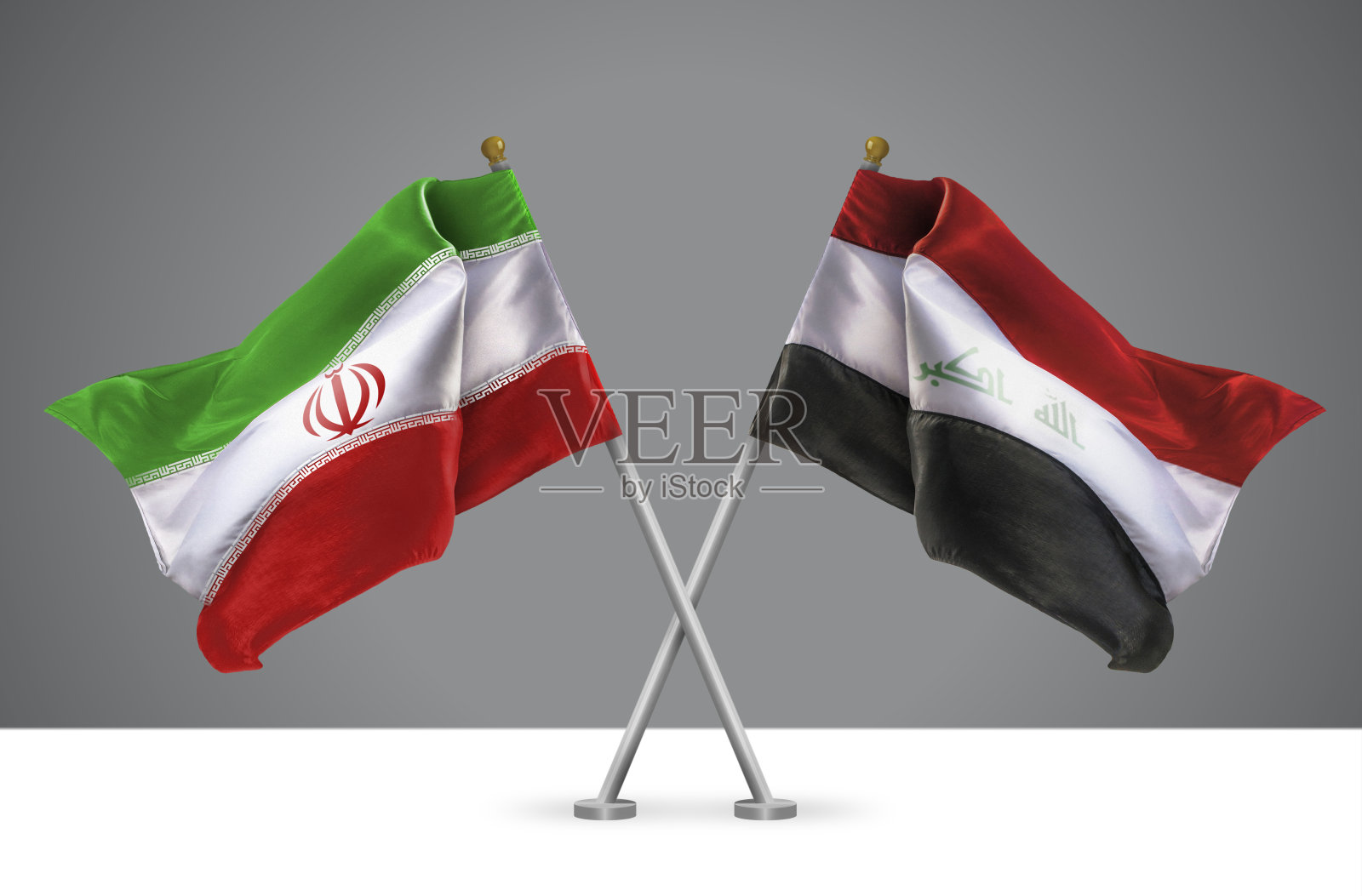 伊朗和伊拉克两面交叉旗帜的3D插图照片摄影图片