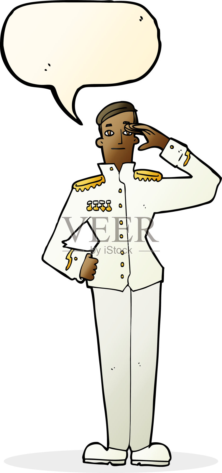卡通军人在礼服制服与讲话泡泡设计元素图片
