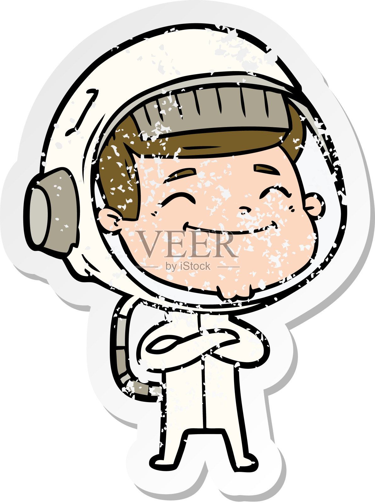 一个快乐的卡通宇航员的心疼贴纸插画图片素材