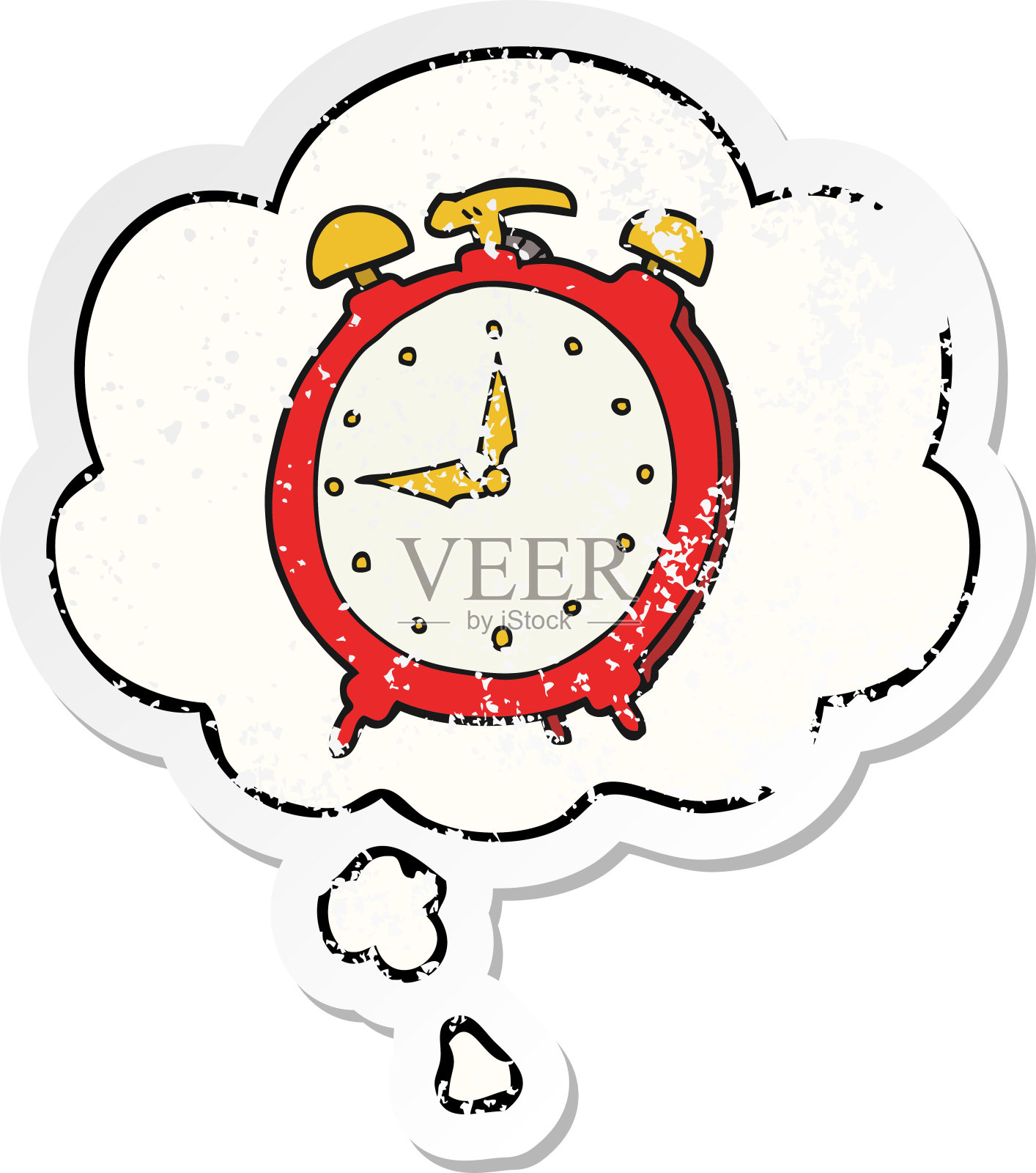 卡通闹钟与思想泡泡作为一个心疼磨损贴纸插画图片素材