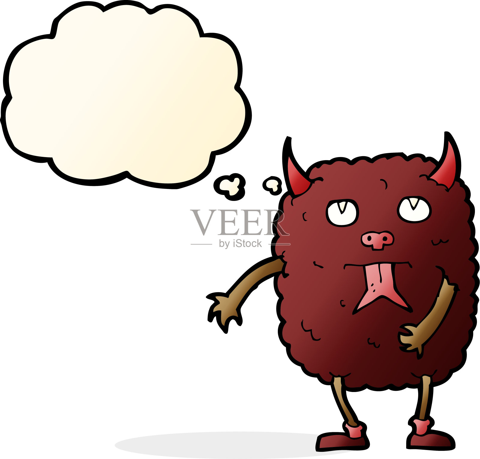 有趣的卡通怪物与思想泡泡插画图片素材