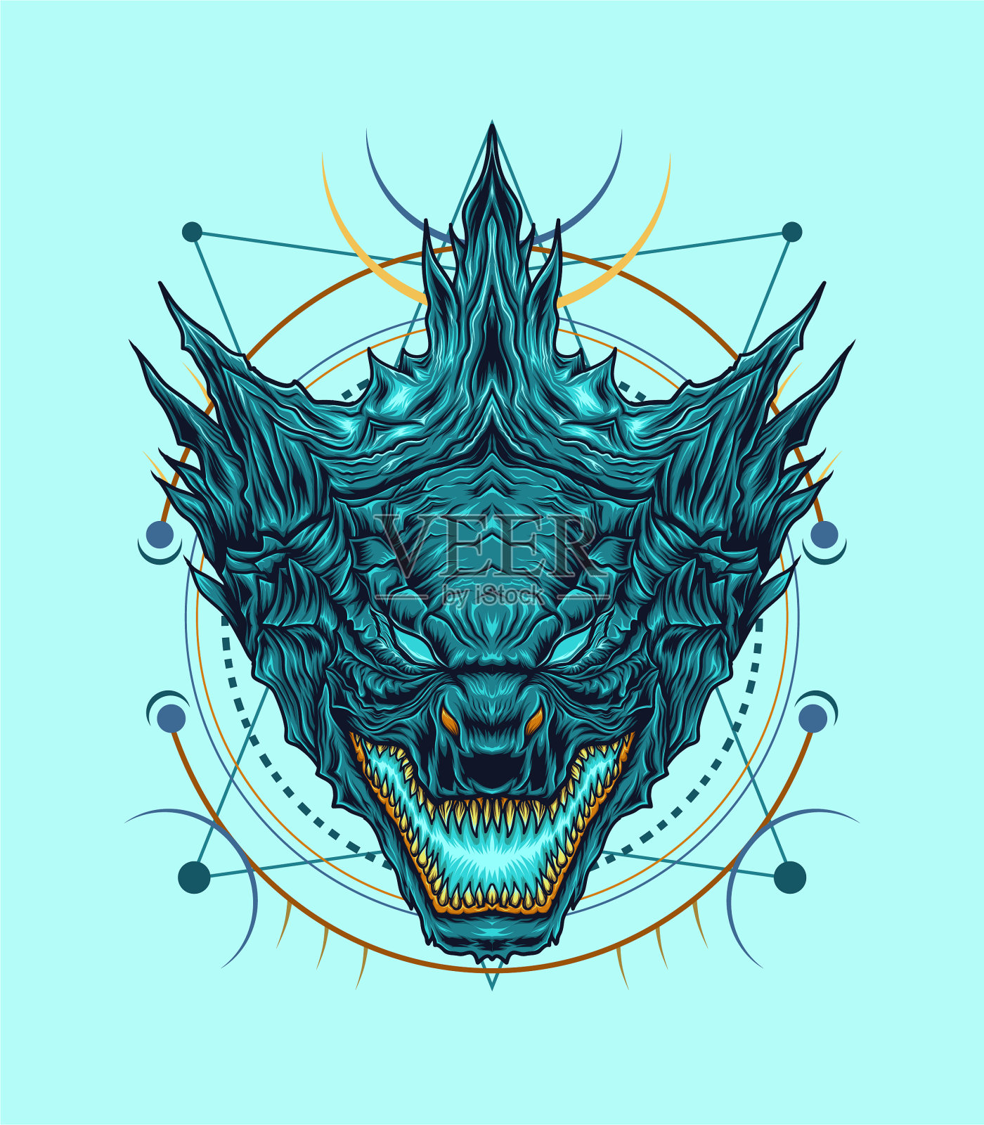 哥斯拉头字符矢量插图模板插画图片素材