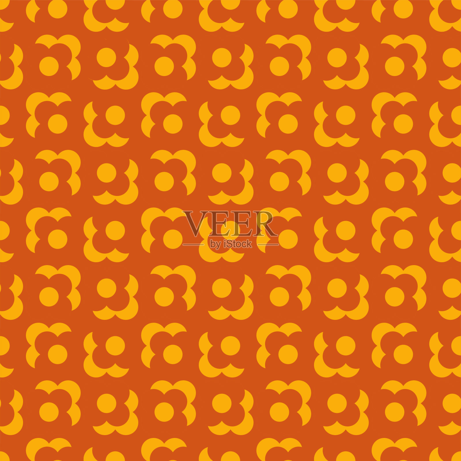 复古无缝花卉图案在蓝色和米色。50年代中期现代矢量图案。Vintage 1970年代1960年代的装饰纹理插画图片素材