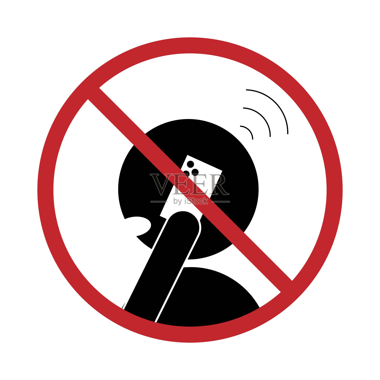 没有电话号的孤立矢量图。没有通话和呼叫图标。红细胞禁令。矢量黑色插图，男子用信号电话打电话，红色圆圈划掉插画图片素材