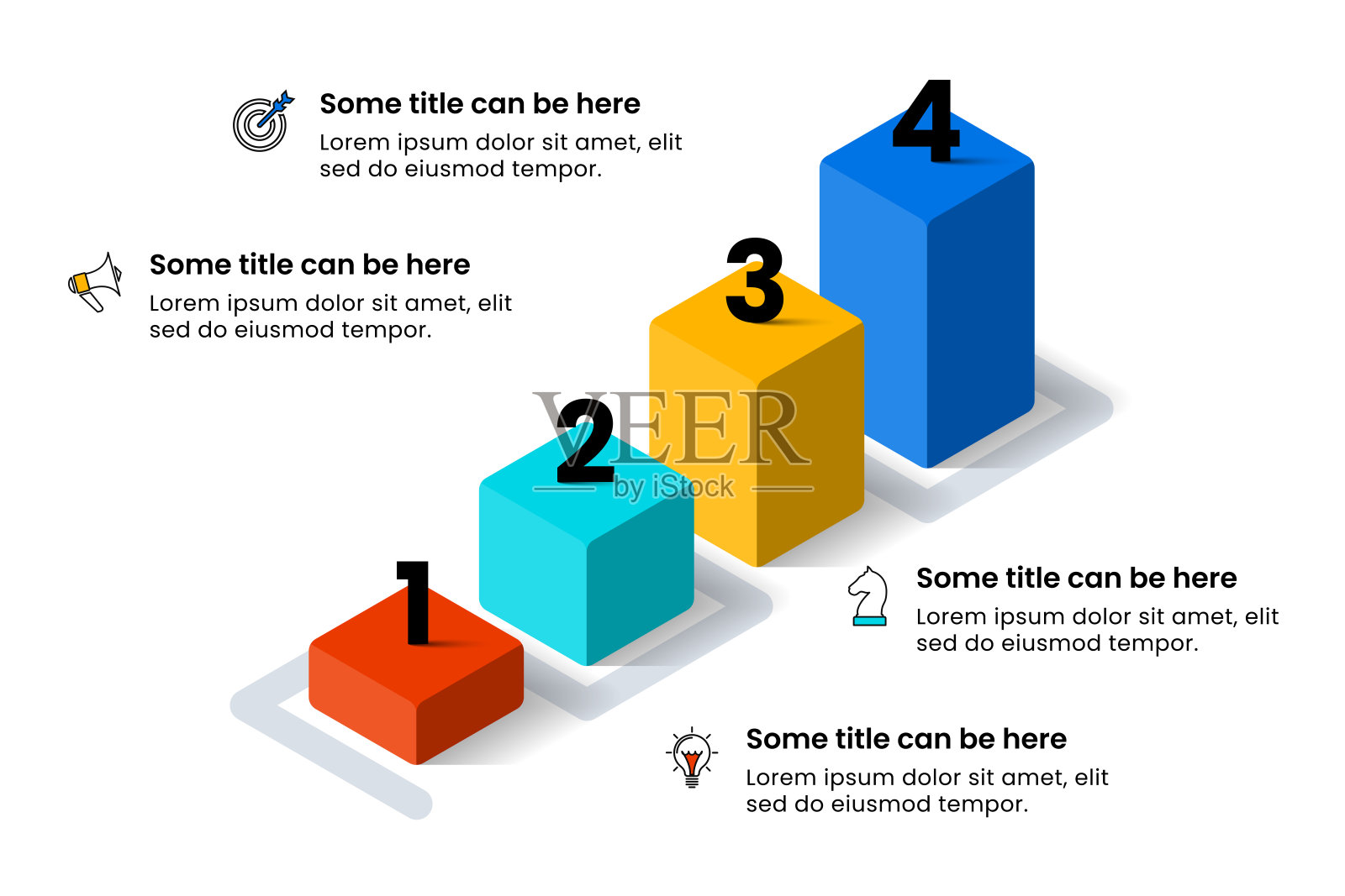 信息图表模板。4个逐渐生长的等距柱插画图片素材