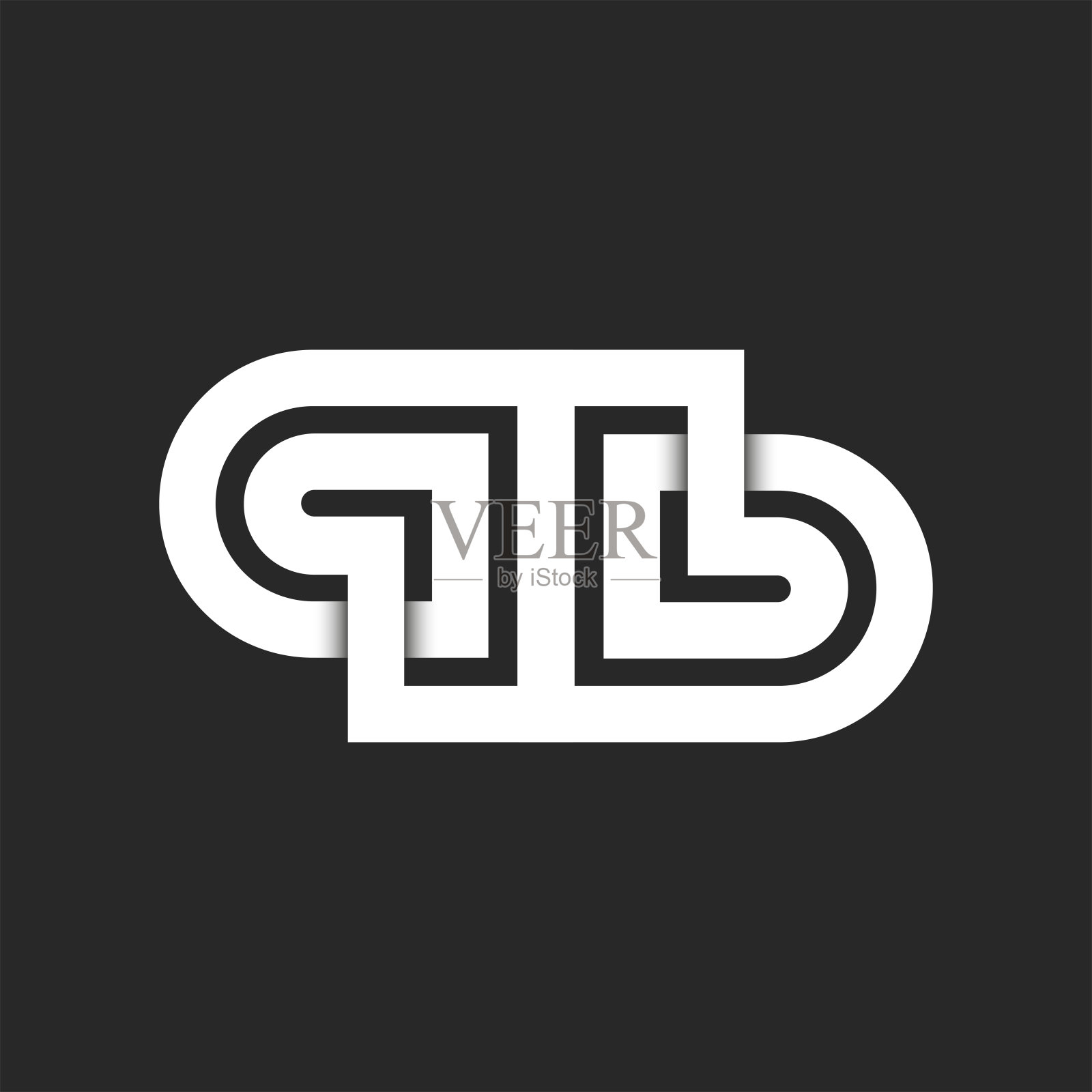 标志首字母qb的字母组合艺术图案，重叠平行线，两个字母q和b无穷无尽的形状标识黑白标志。插画图片素材