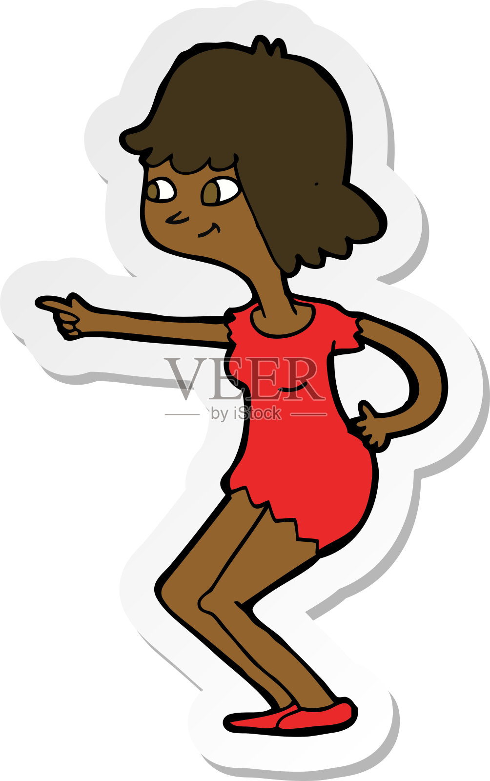 一个卡通女孩指着的贴纸设计元素图片