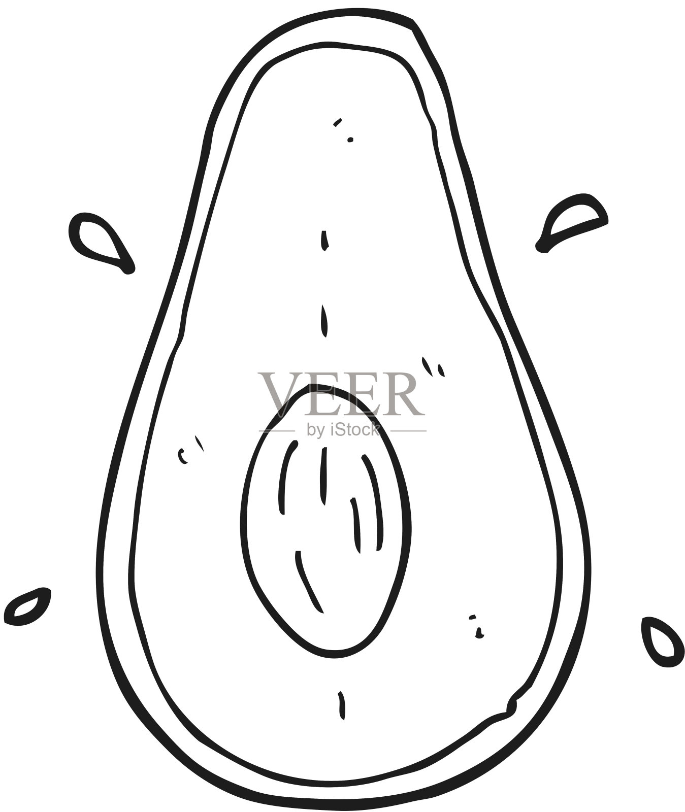 手绘黑白卡通牛油果插画图片素材