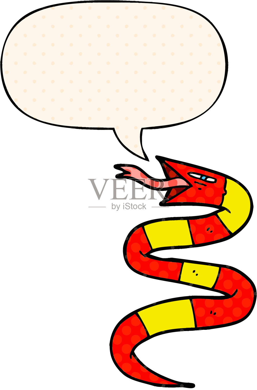 嘶嘶作响的卡通蛇，带有漫画书风格的语音气泡插画图片素材