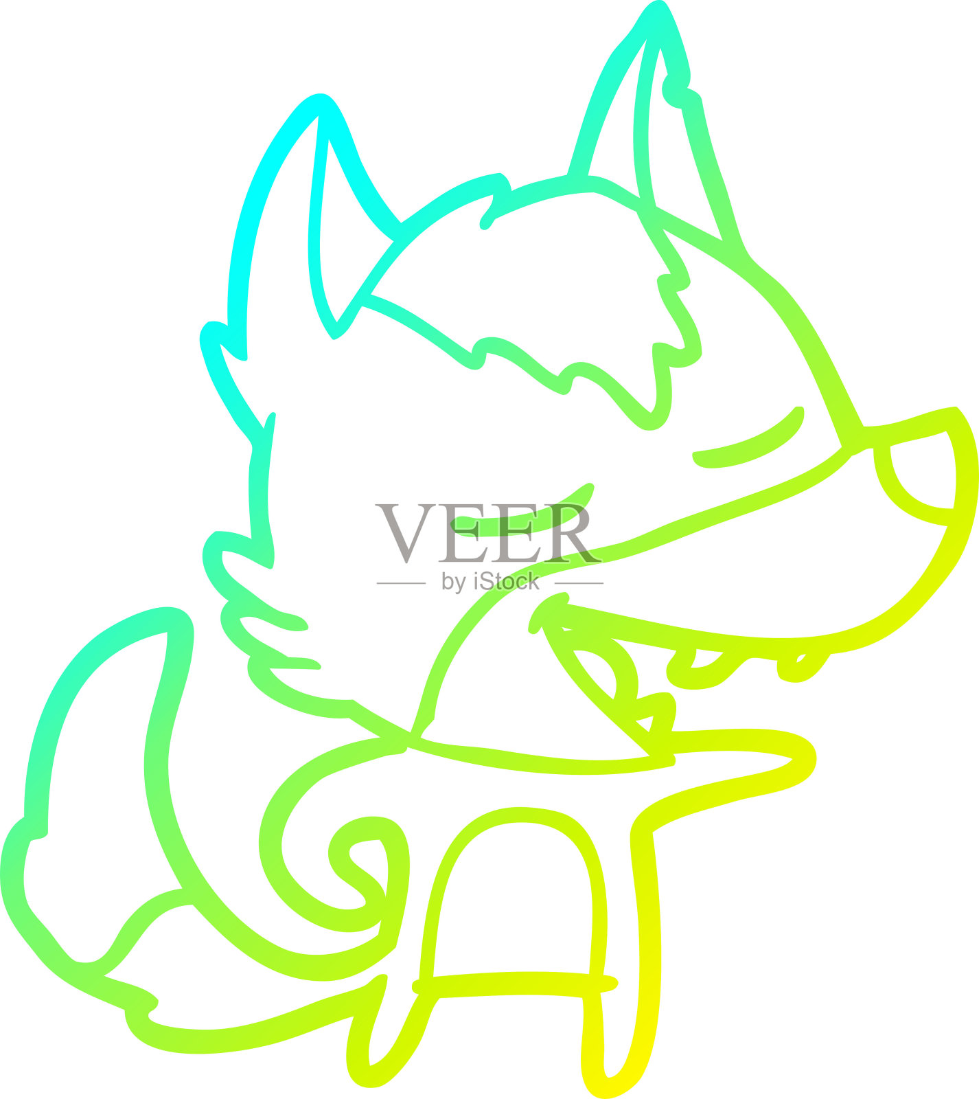 冷梯度线画的卡通狼笑设计元素图片