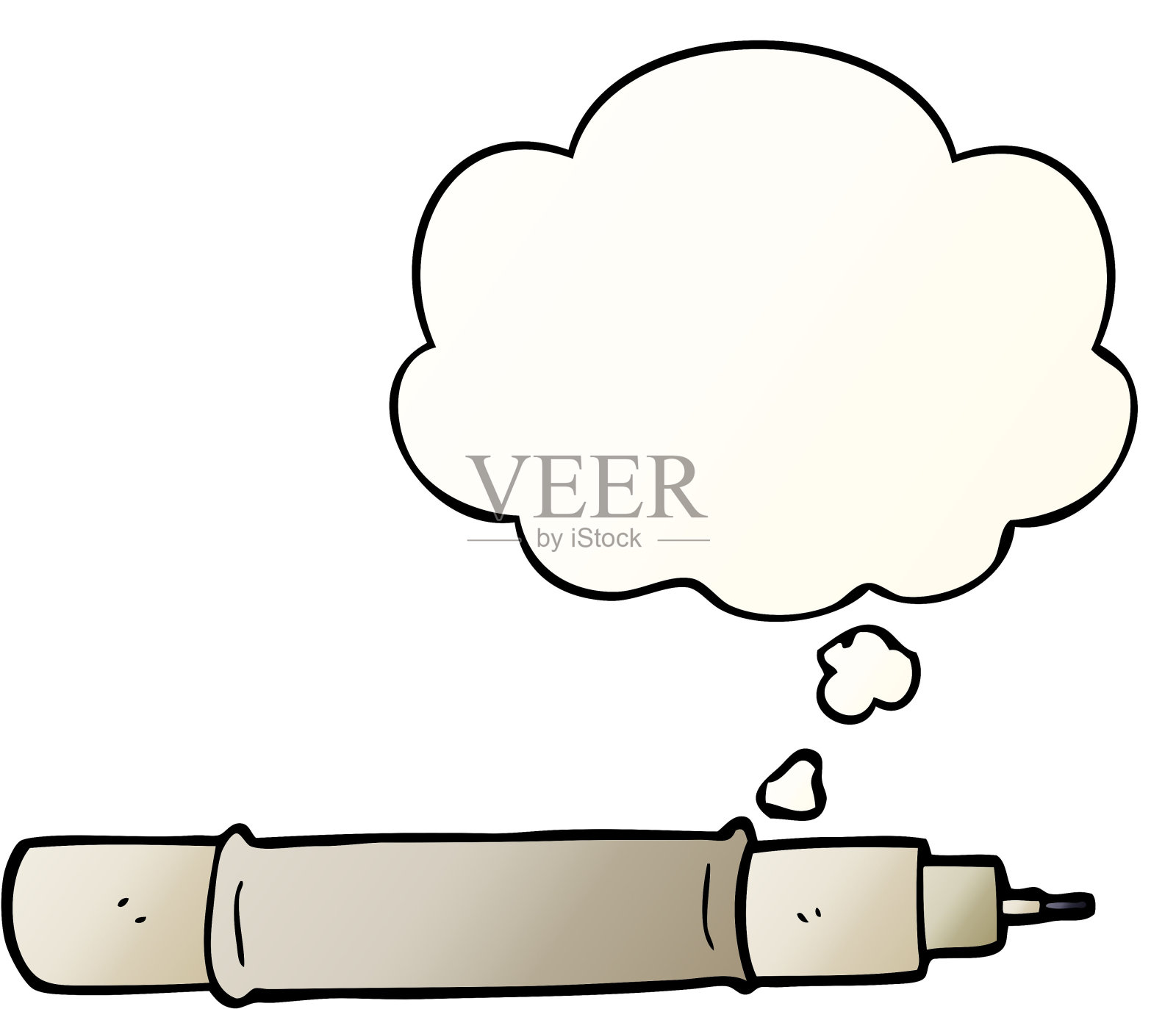 卡通笔与思想泡泡在平滑渐变风格插画图片素材