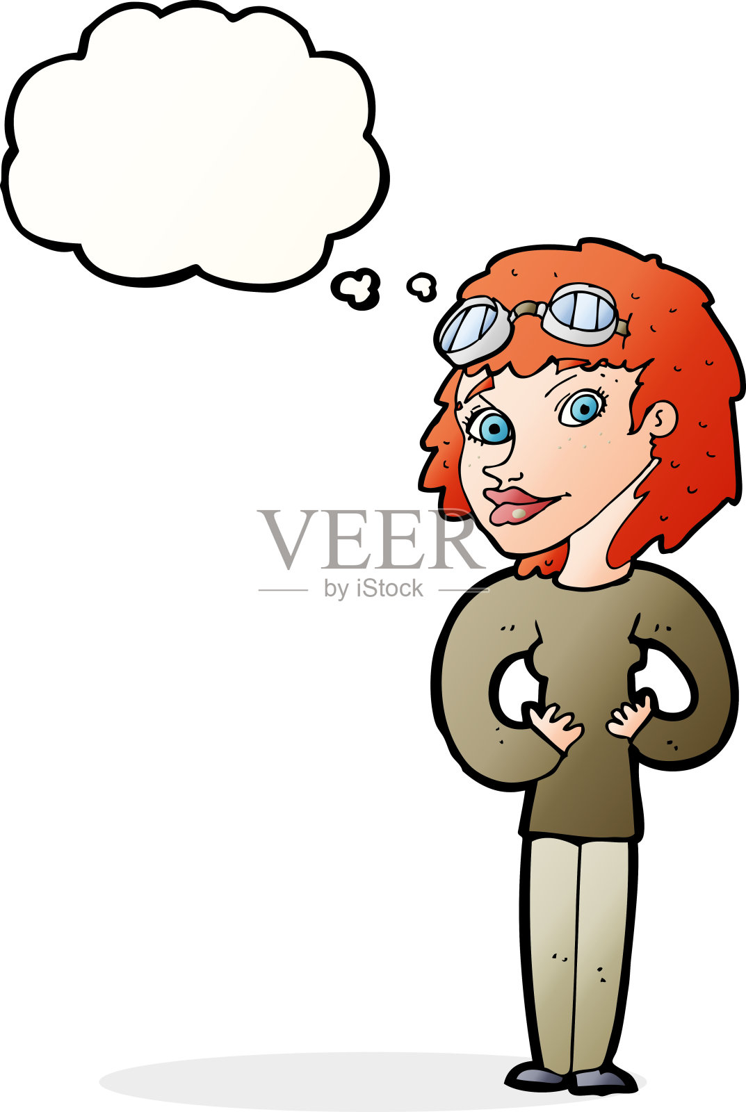 有思想泡泡的卡通女飞行员插画图片素材
