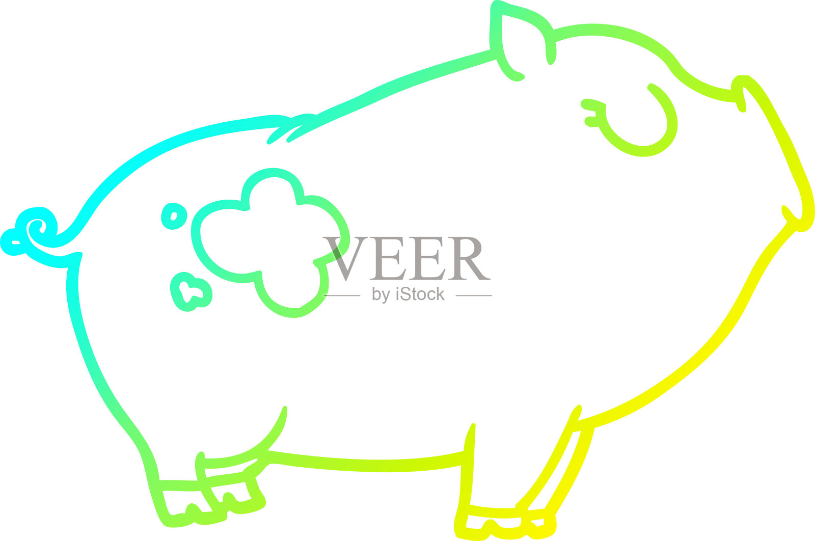 冷梯度线绘制的卡通猪插画图片素材
