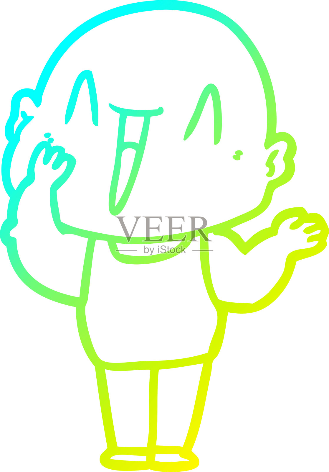 冷梯度线画一个快乐的卡通秃头人设计元素图片