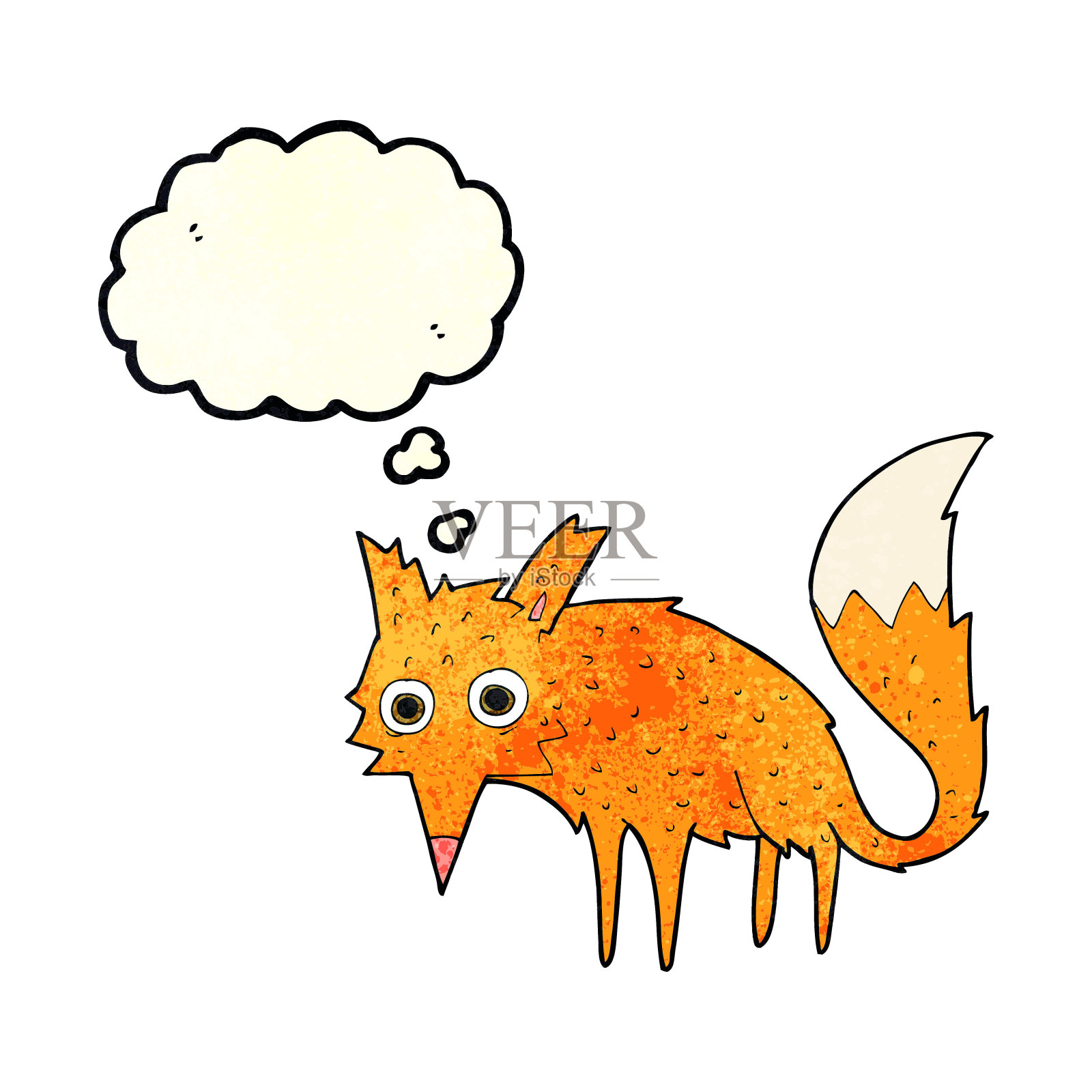 有趣的卡通狐狸与思想泡泡设计元素图片