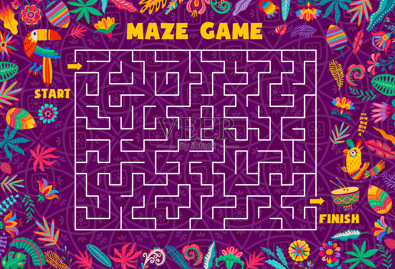 迷宫迷宫游戏帮助巨嘴鸟找到出口插画图片素材