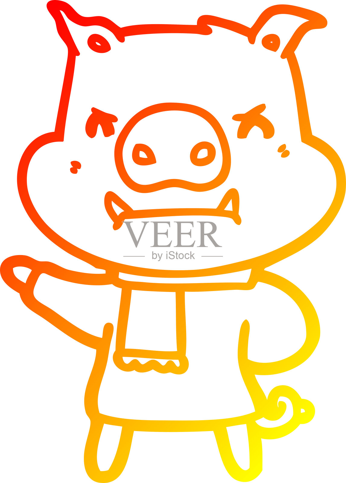 温暖的梯度线画愤怒的卡通猪在冬天的衣服设计元素图片